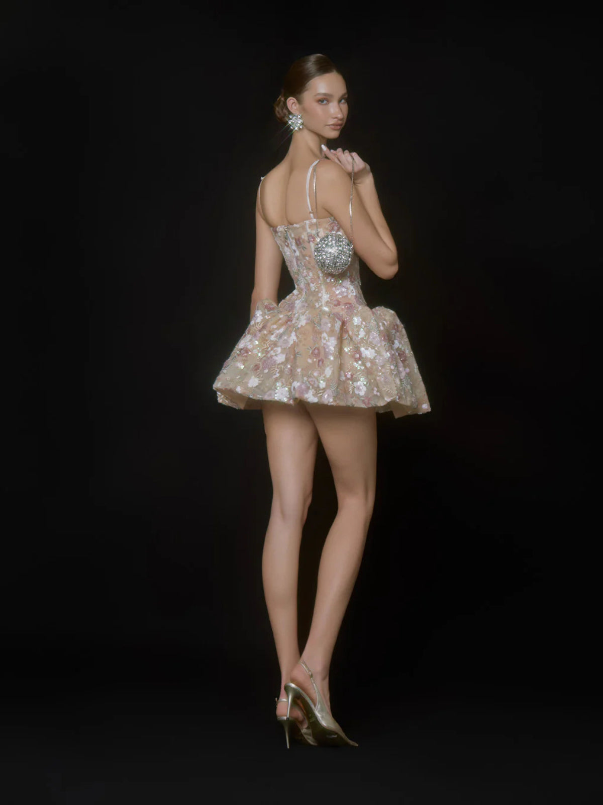 Corten Spaghetti Flower Sequin Mini Dress