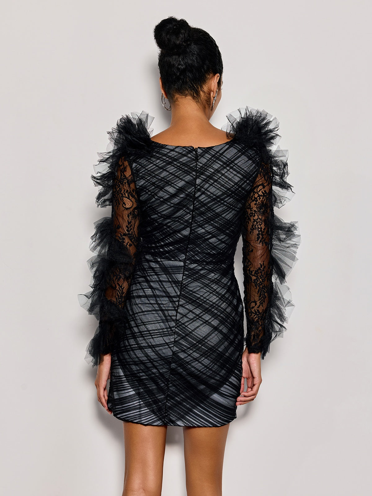 Cwen V Neck Ruffled Tulle Mini Dress