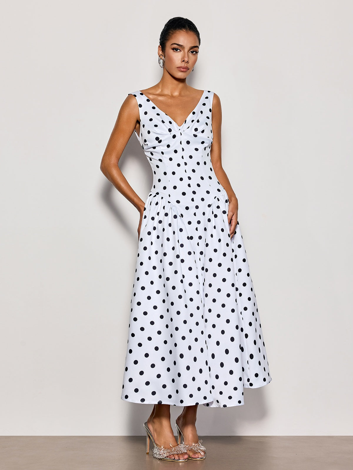 Cybil Sleeveless Dot Midi Dress