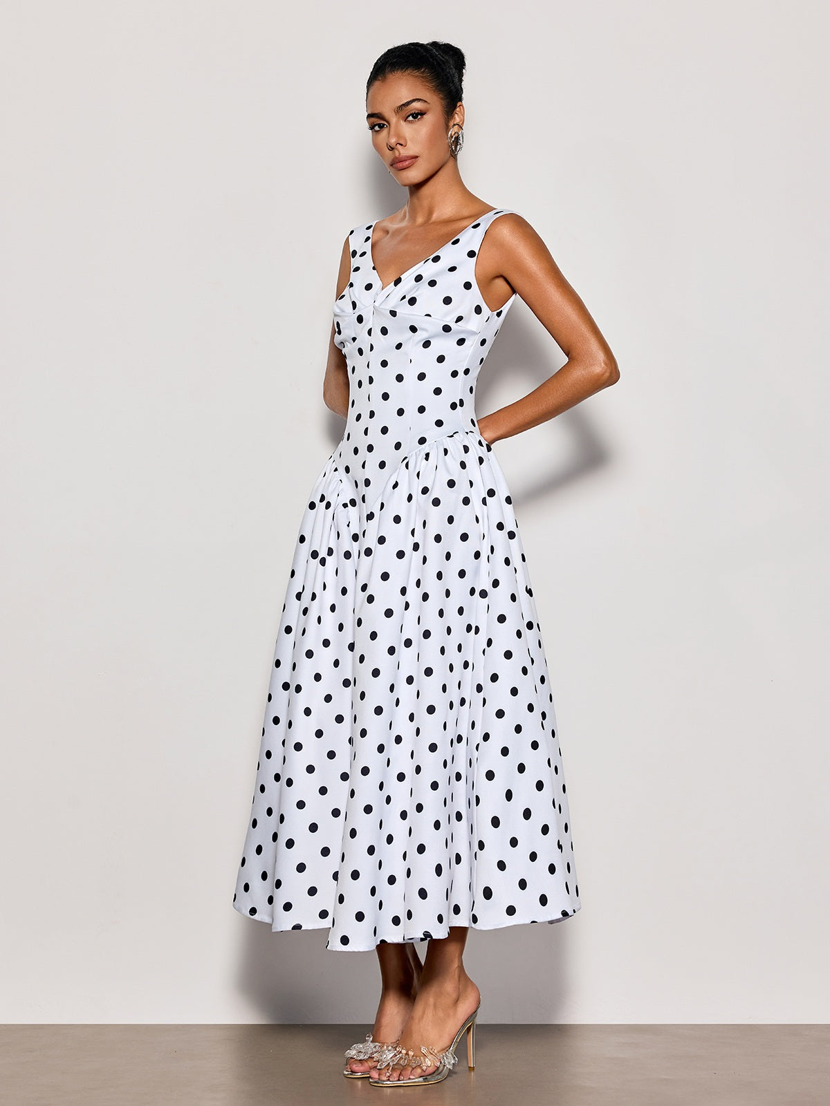 Cybil Sleeveless Dot Midi Dress