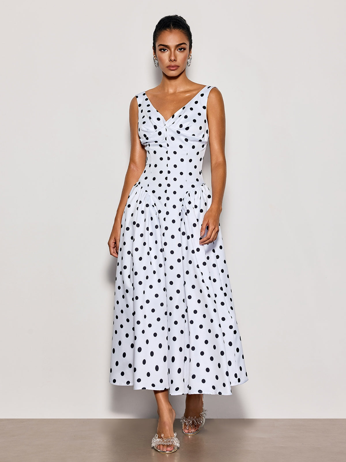 Cybil Sleeveless Dot Midi Dress