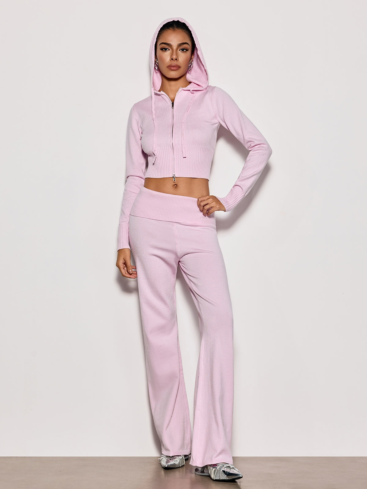 Cybille Hooded Knitted Pants Set