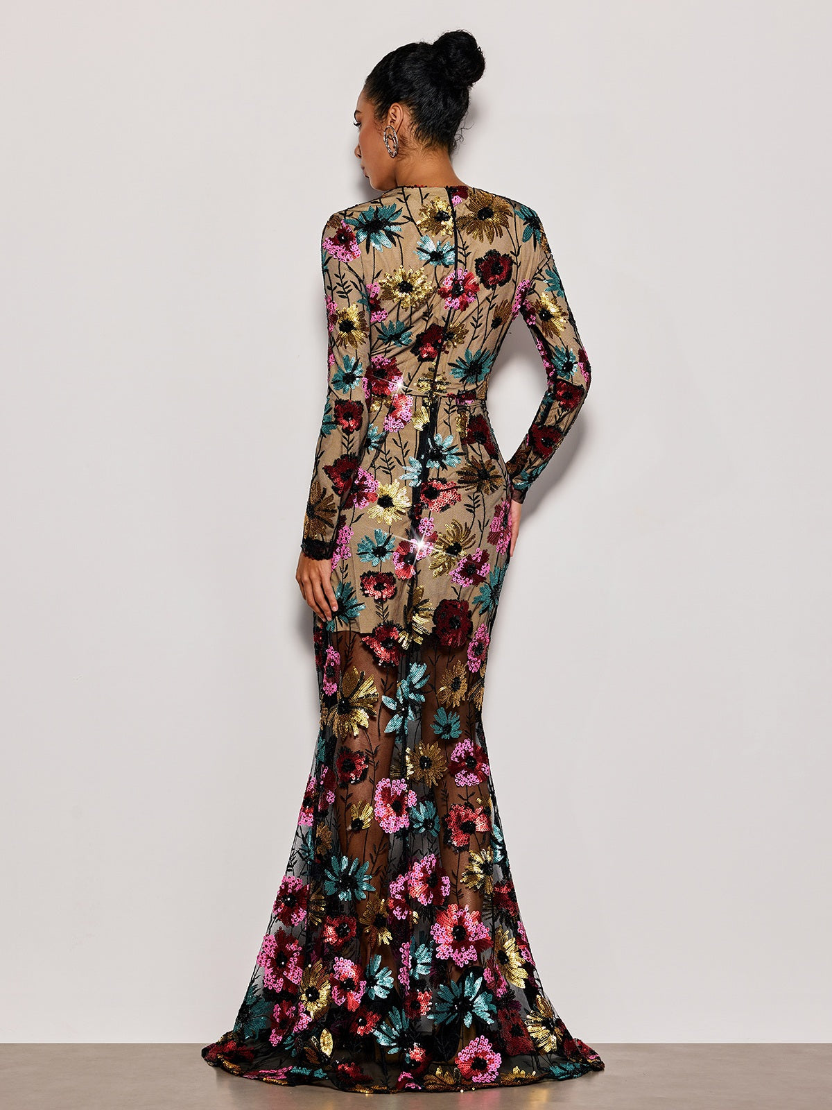 Cyndi Long Sleeve Floral Sequin Maxi Dress