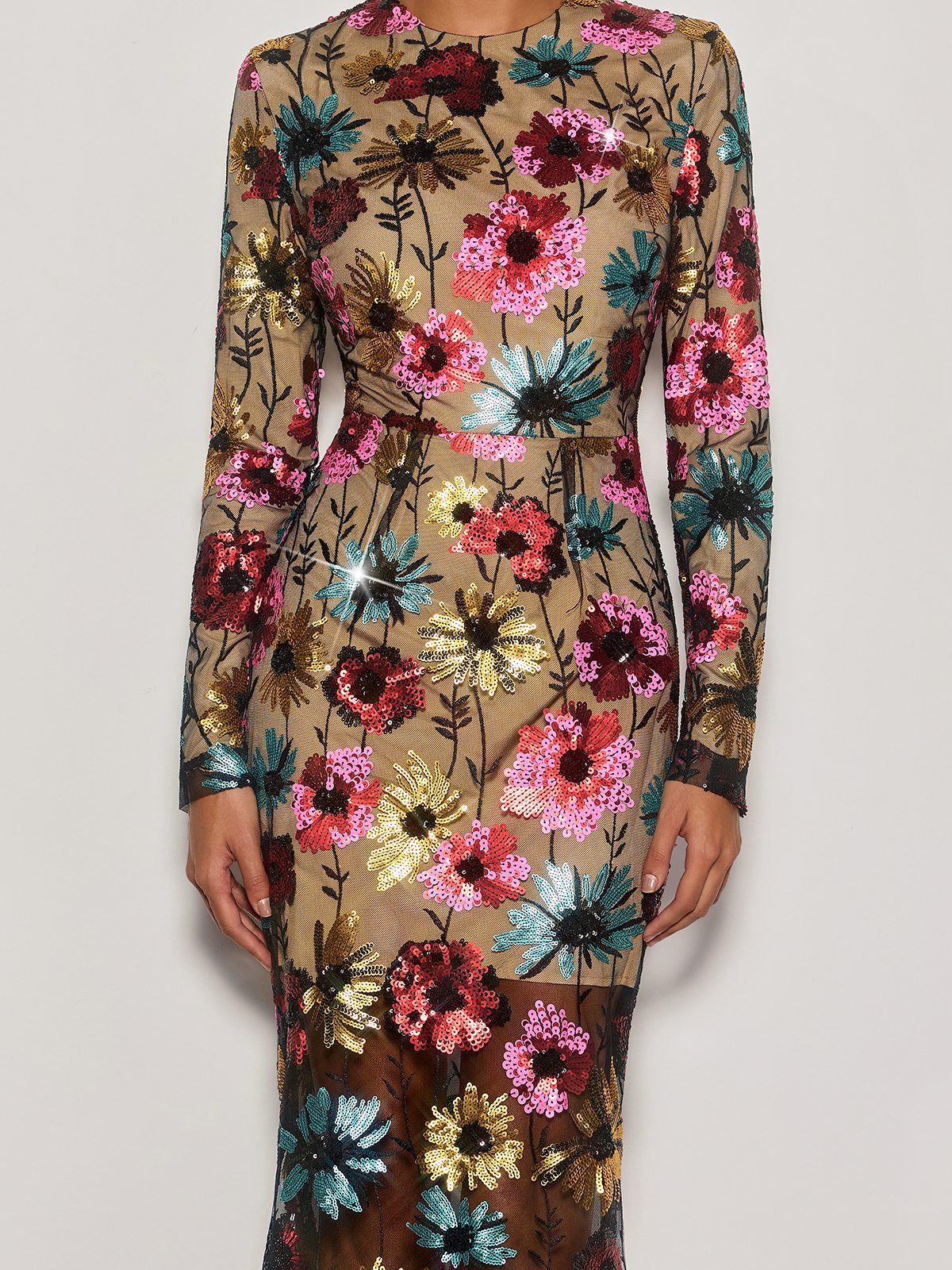 Cyndi Long Sleeve Floral Sequin Maxi Dress