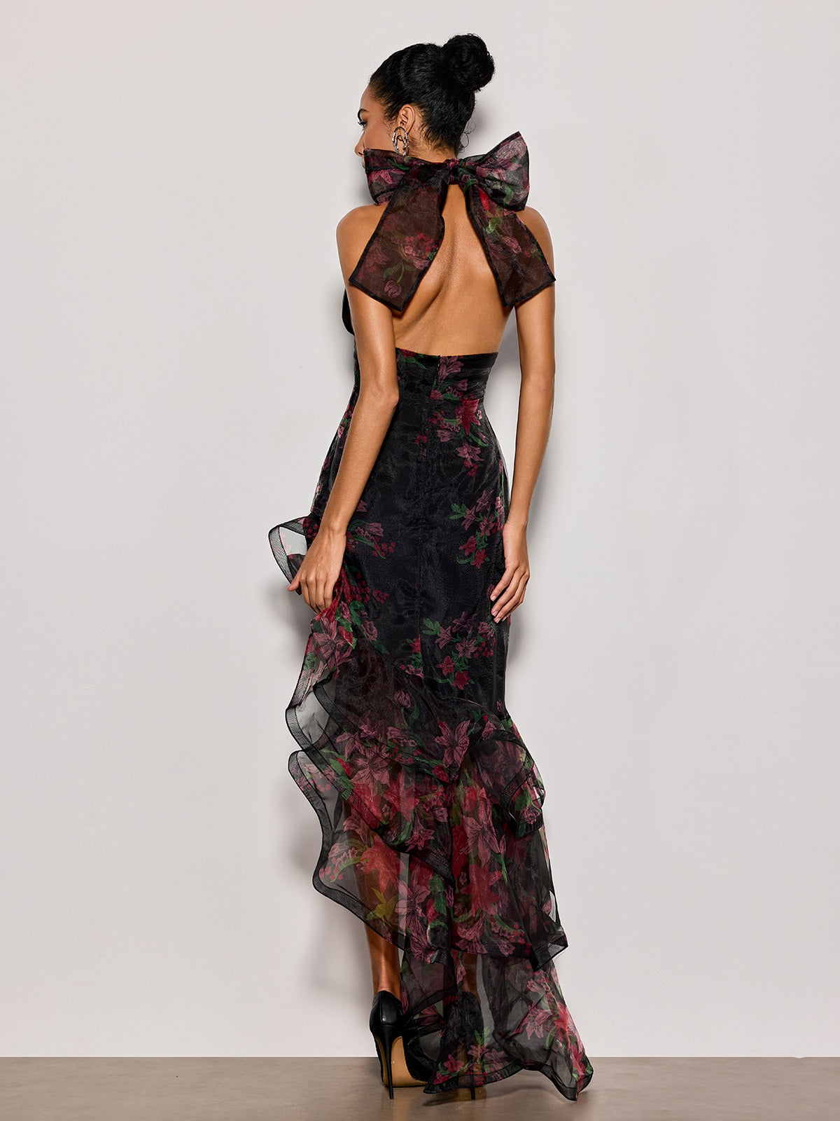 Cynna Halterneck Floral Ruffle Maxi Dress