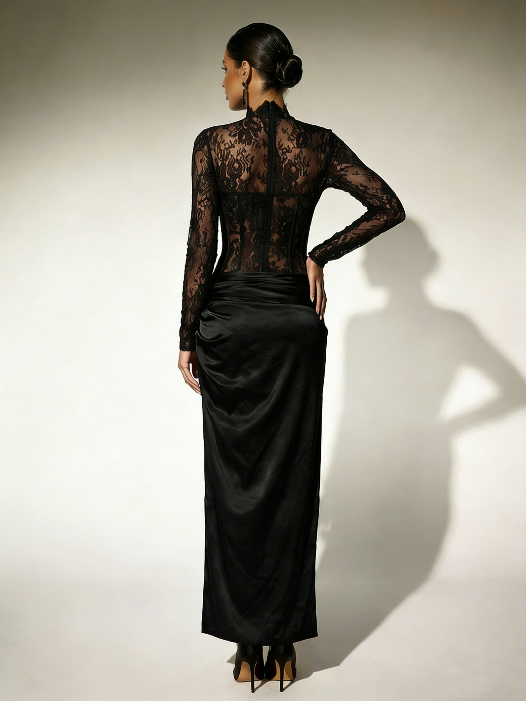 Cynosure High Neck Lace Maxi Dress In Black