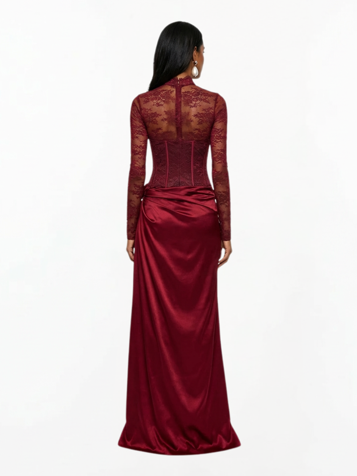 Cynosure High Neck Lace Maxi Dress In Red