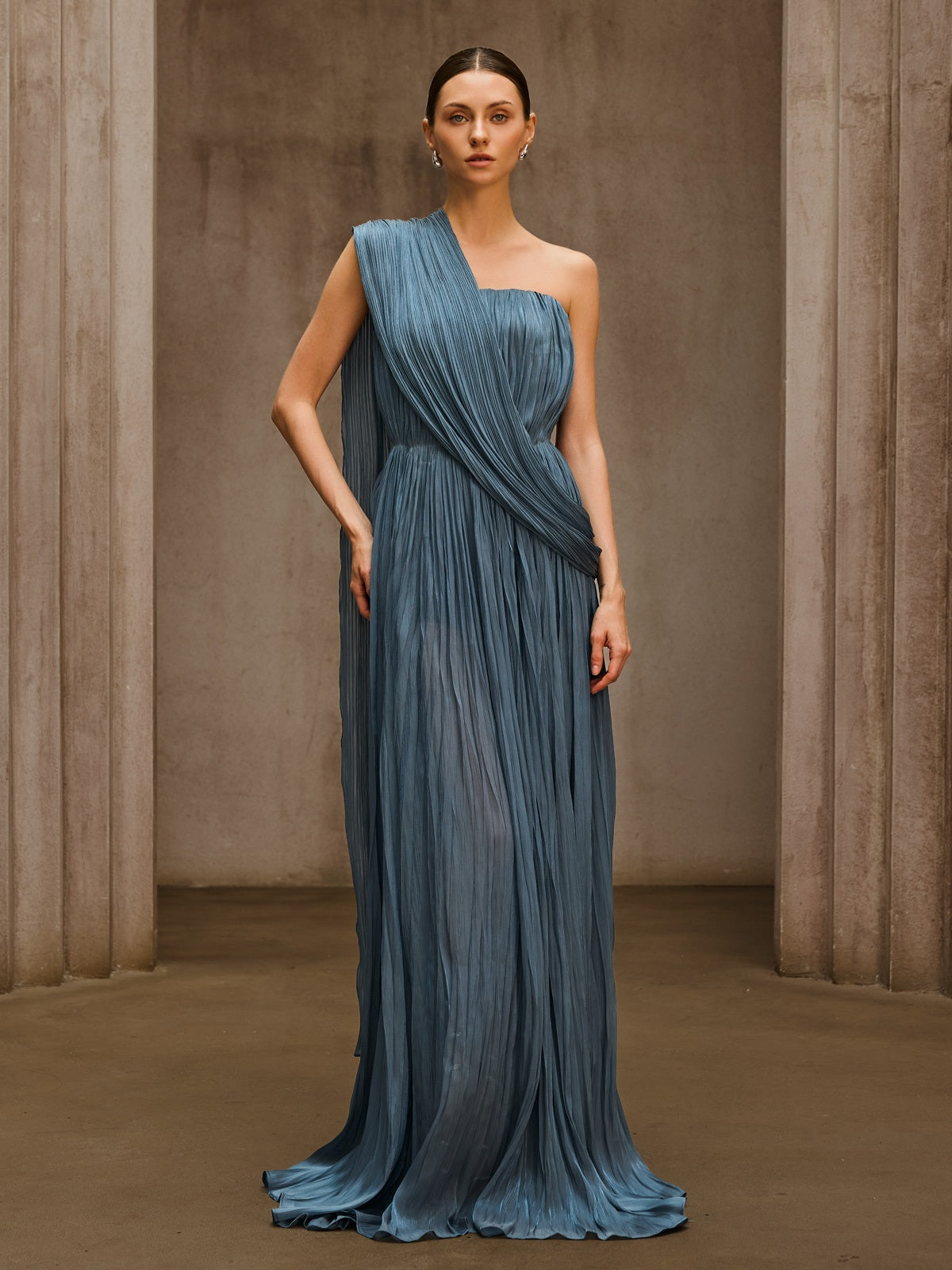 Cynvora Strapless Draped Pleated Maxi Dress