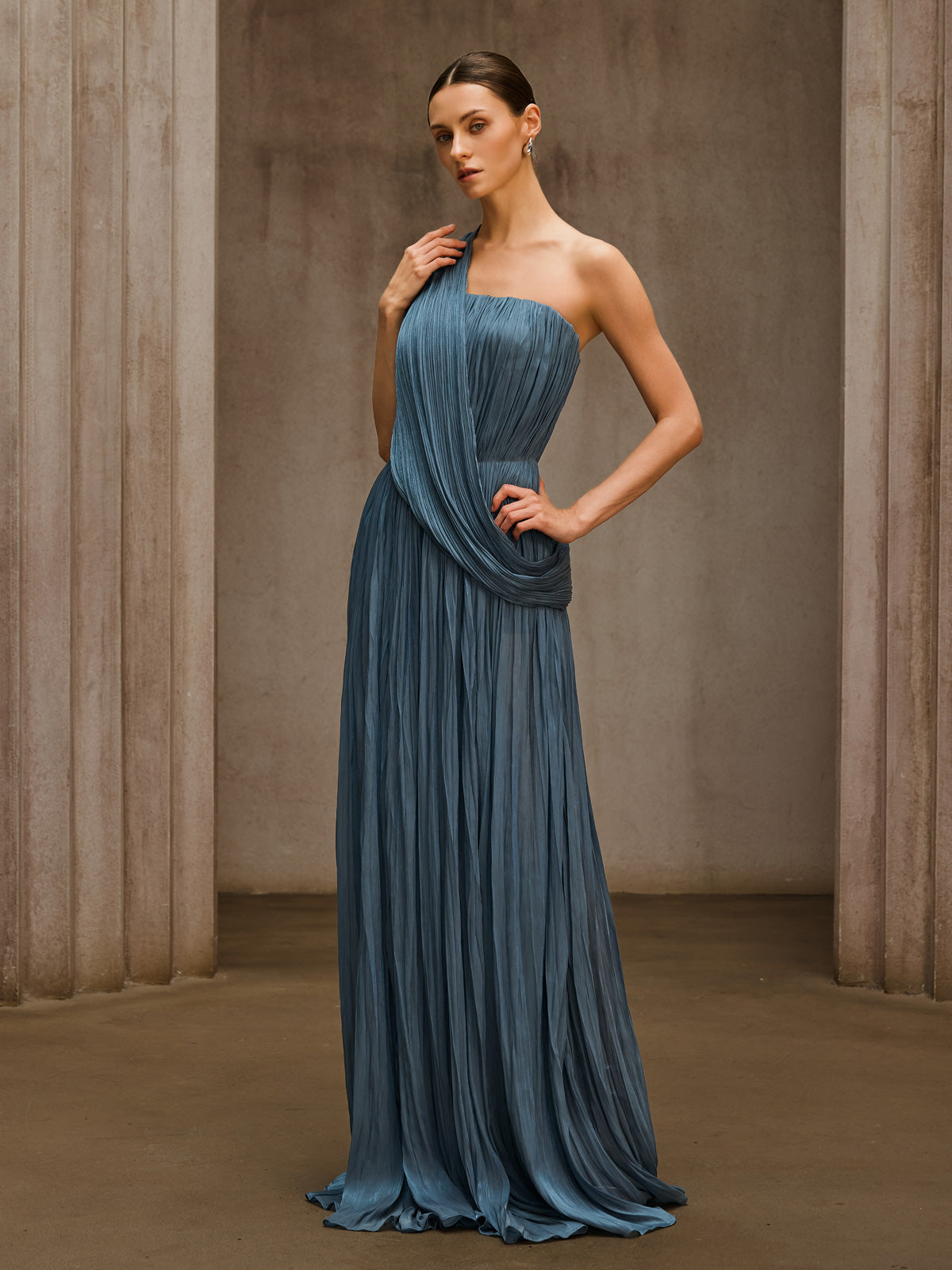 Cynvora Strapless Draped Pleated Maxi Dress