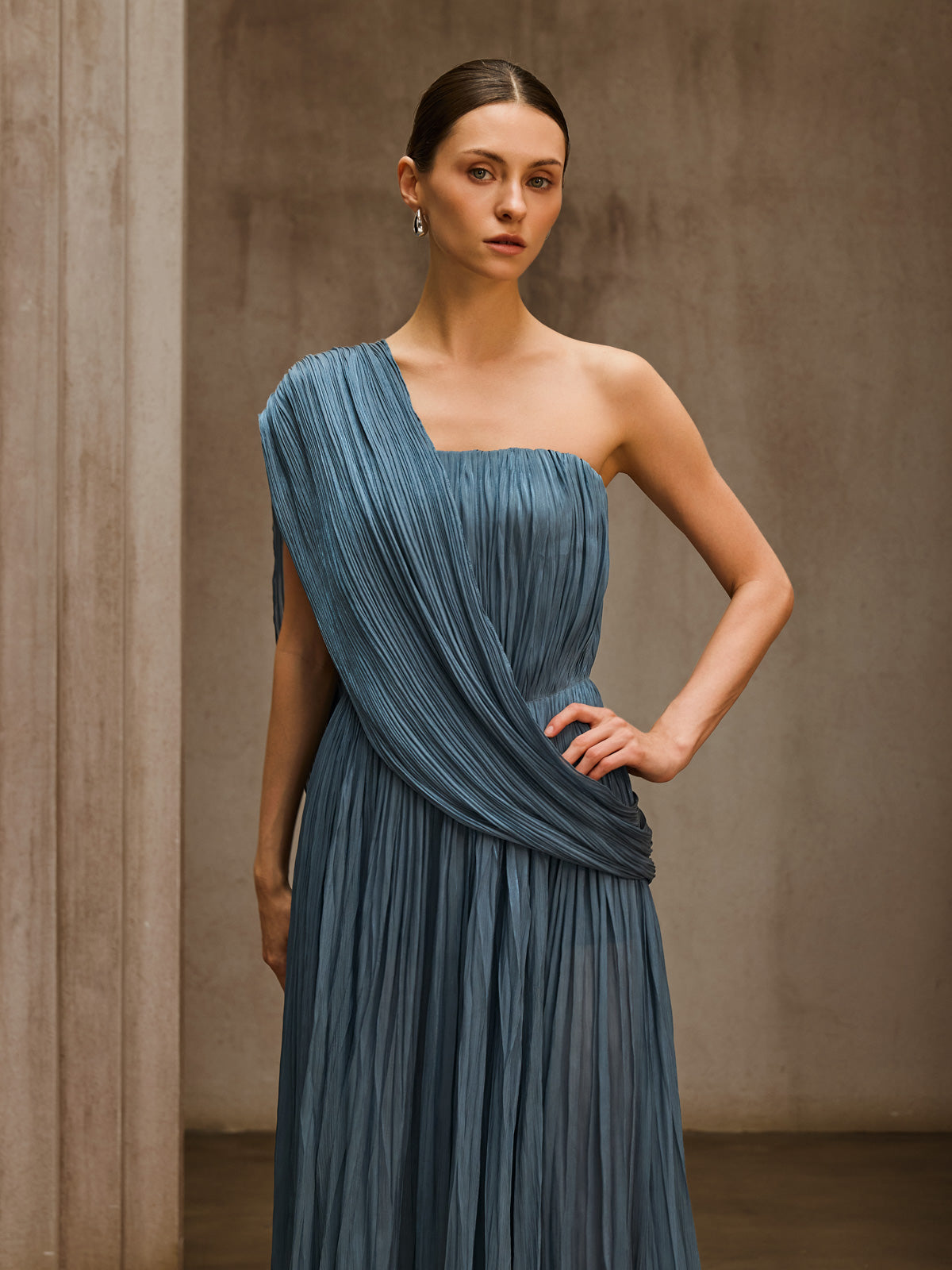 Cynvora Strapless Draped Pleated Maxi Dress