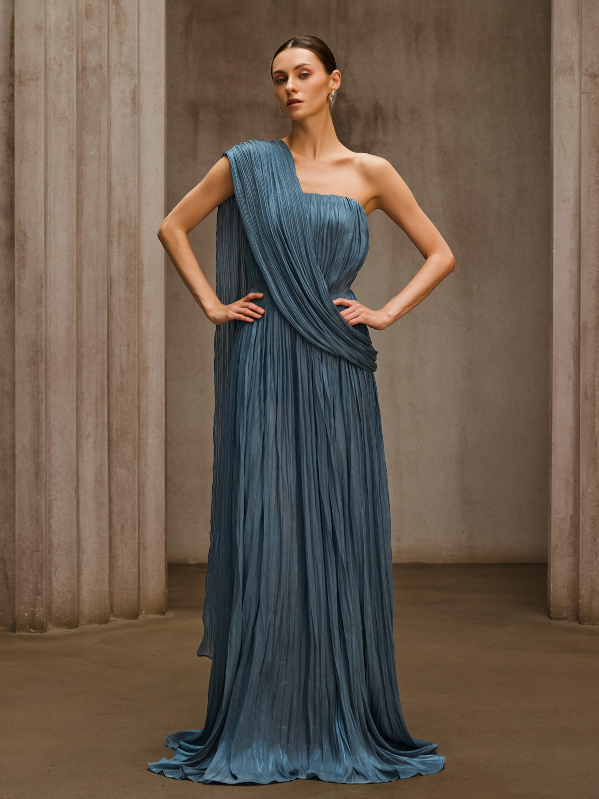 Cynvora Strapless Draped Pleated Maxi Dress