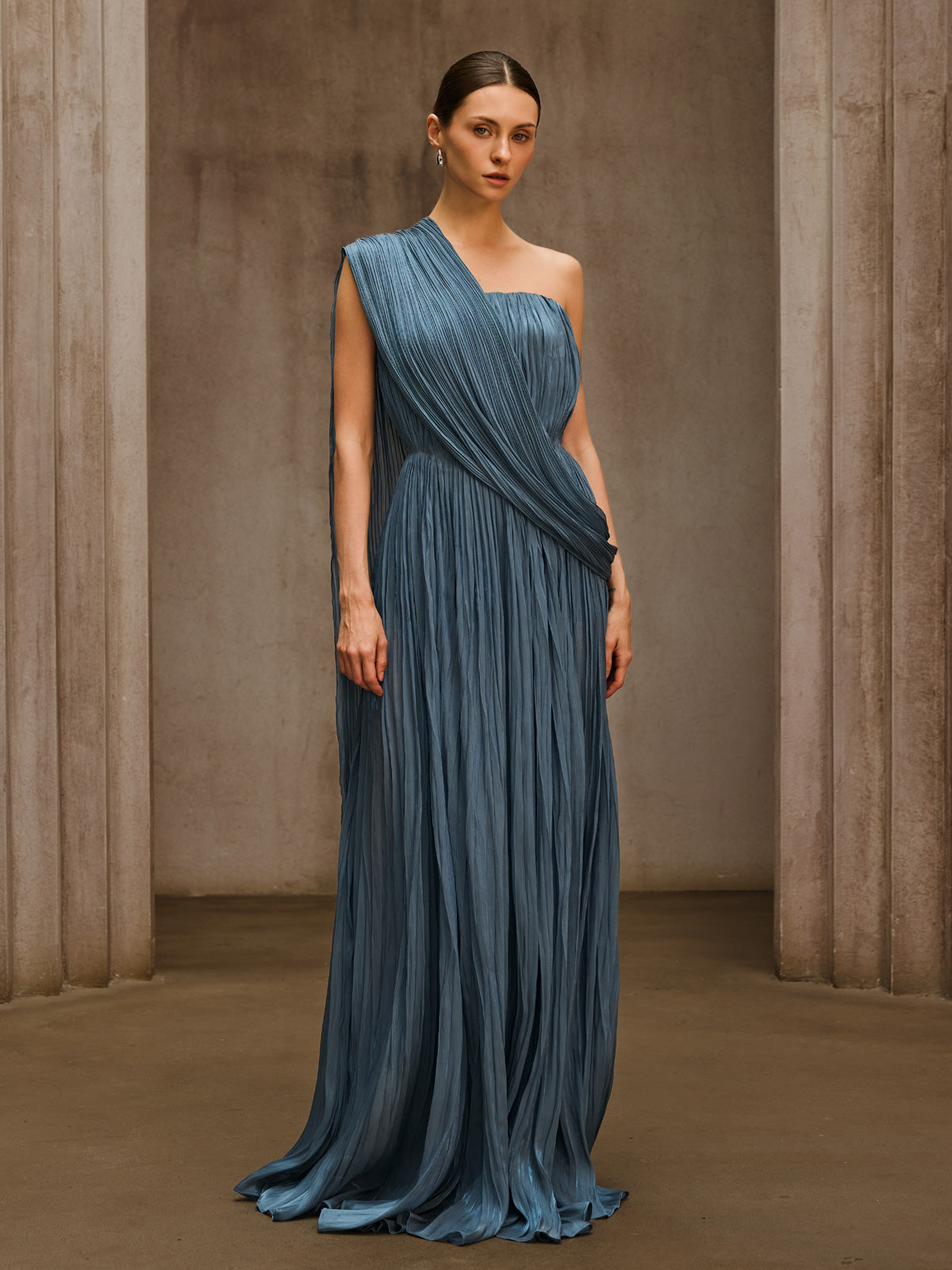 Cynvora Strapless Draped Pleated Maxi Dress