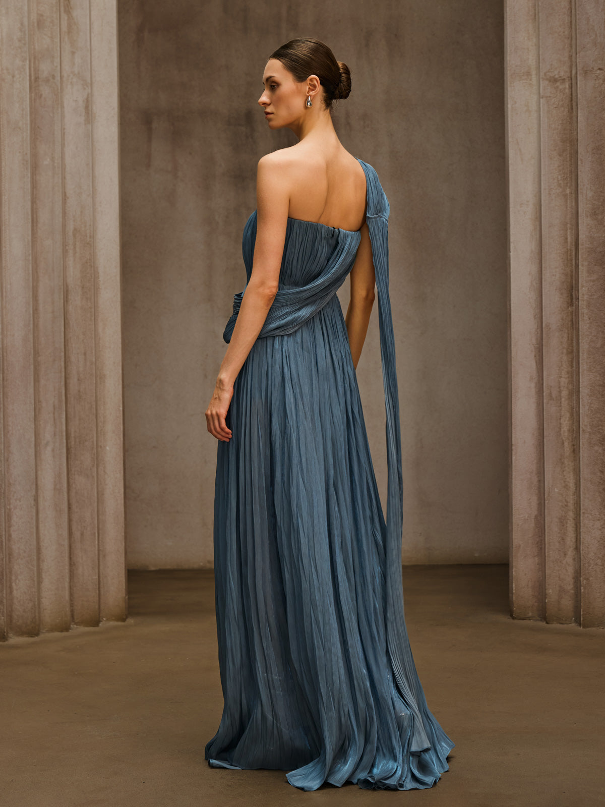 Cynvora Strapless Draped Pleated Maxi Dress