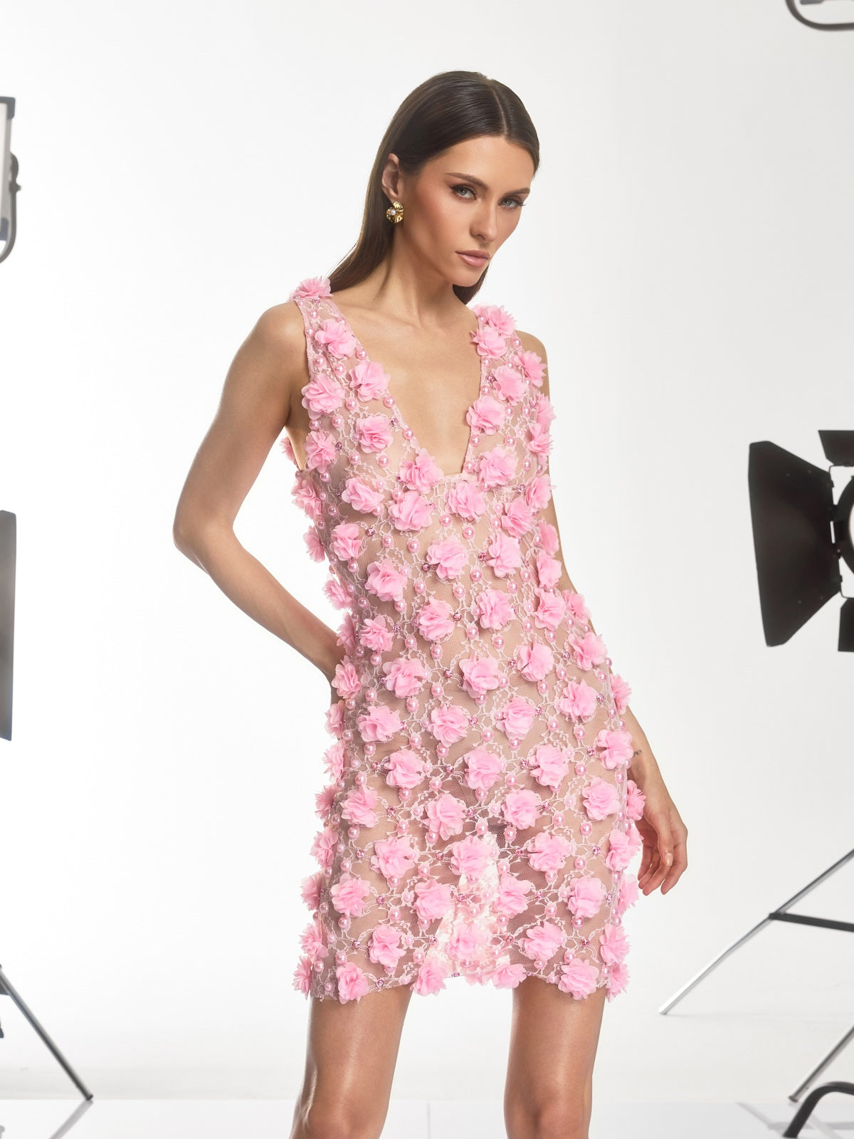 Dalal Sleeveless Flower Pearl Mini Dress