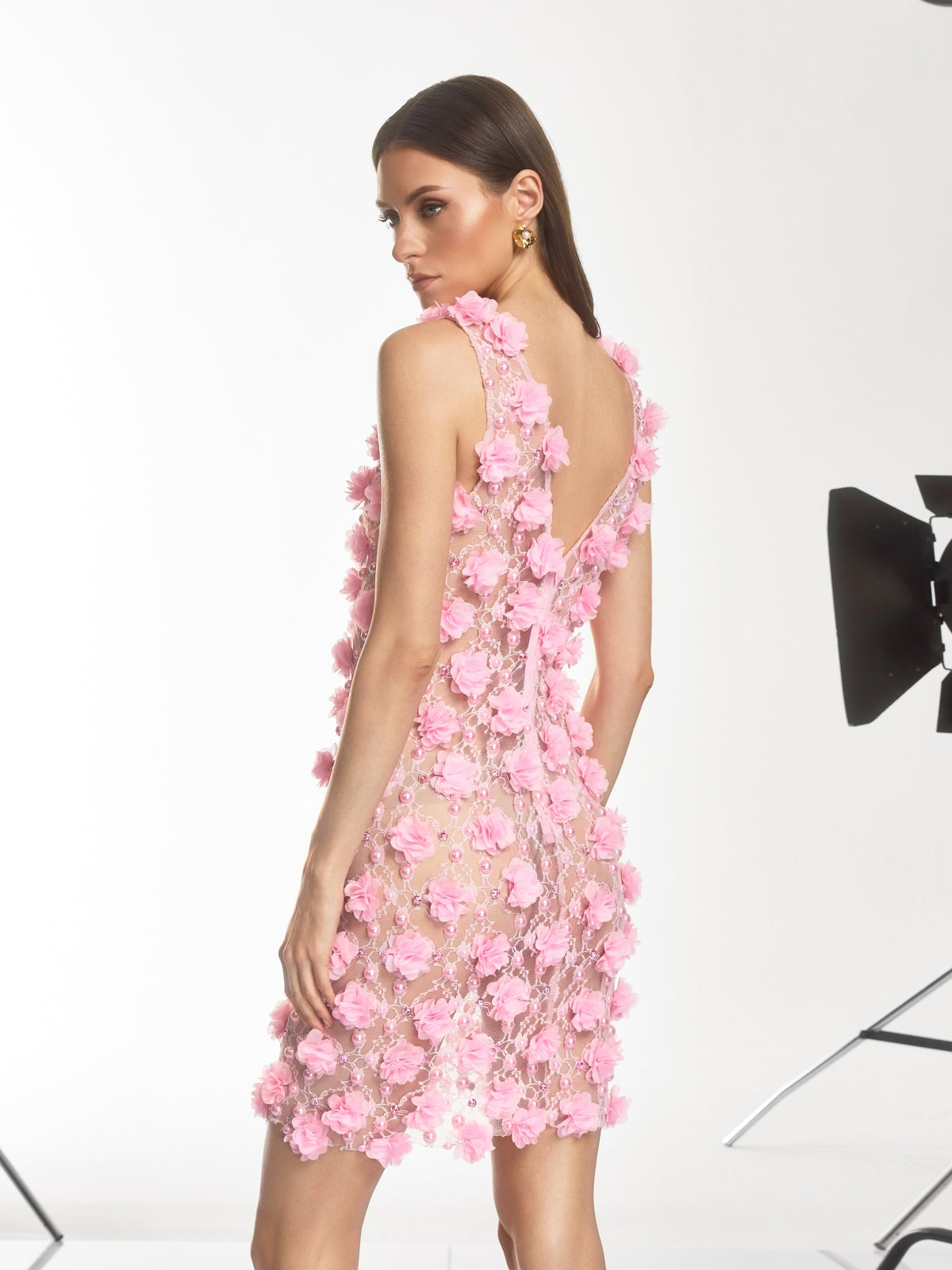 Dalal Sleeveless Flower Pearl Mini Dress