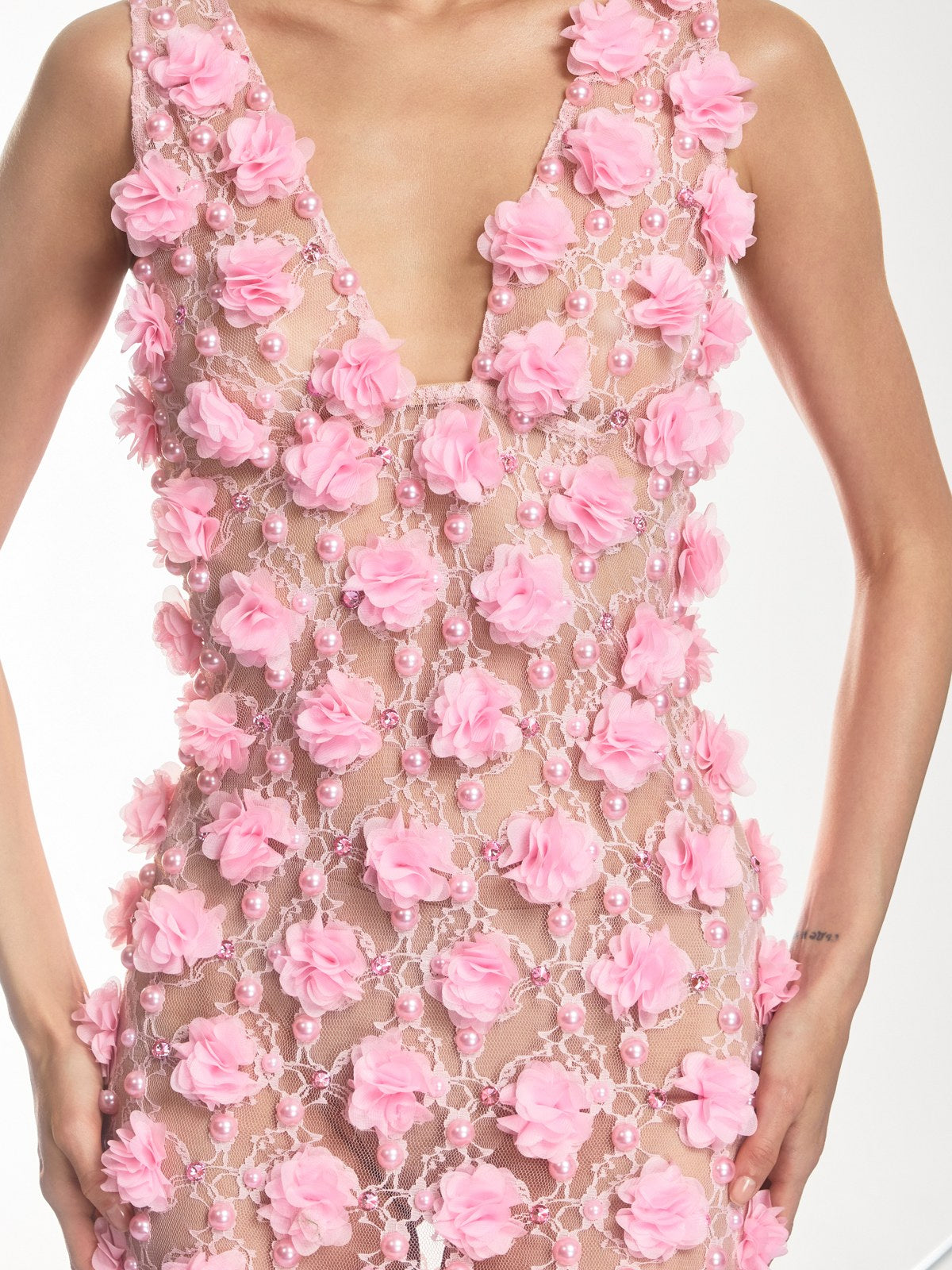 Dalal Sleeveless Flower Pearl Mini Dress