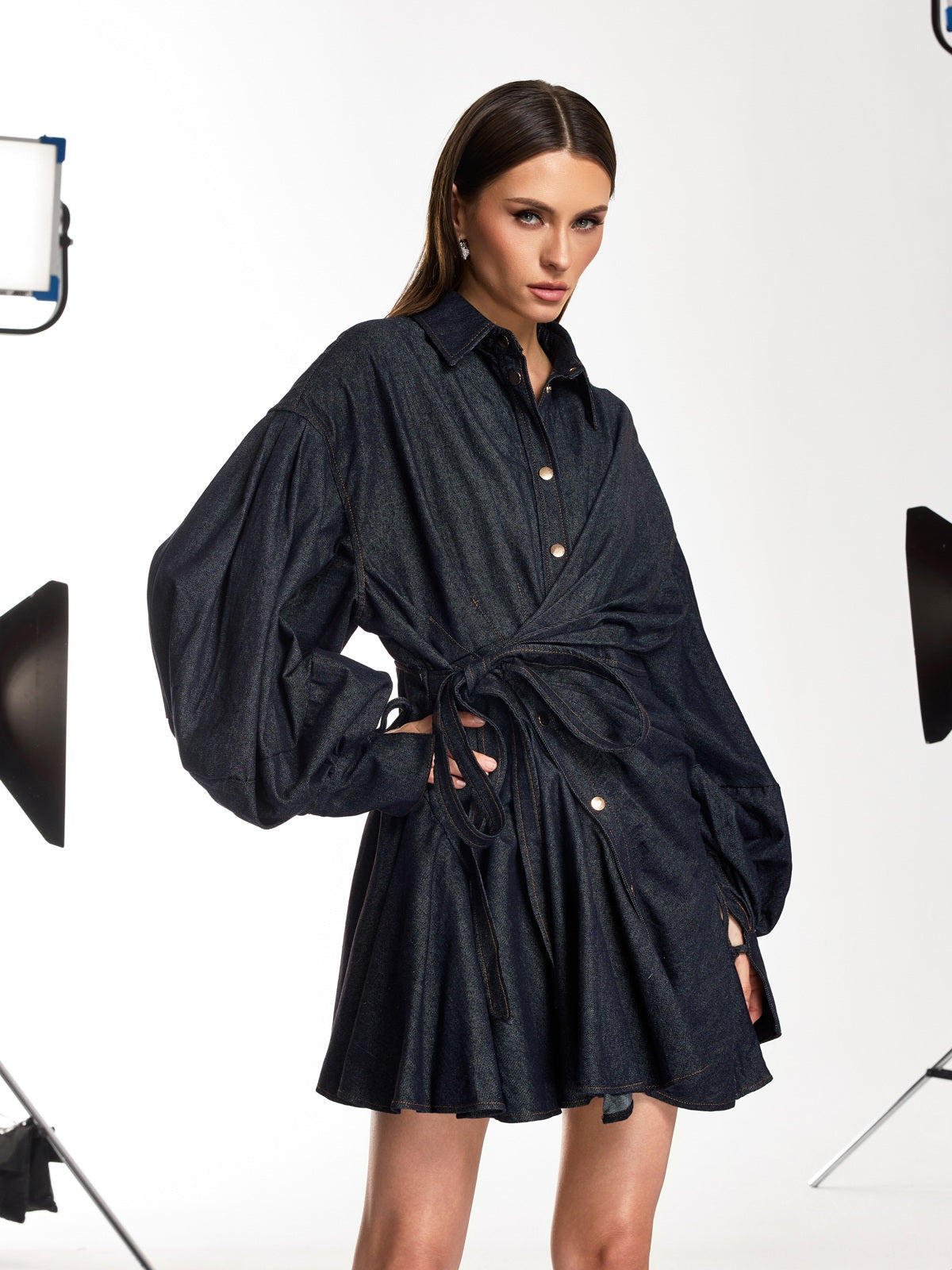 Dameka Collar Denim Mini Dress