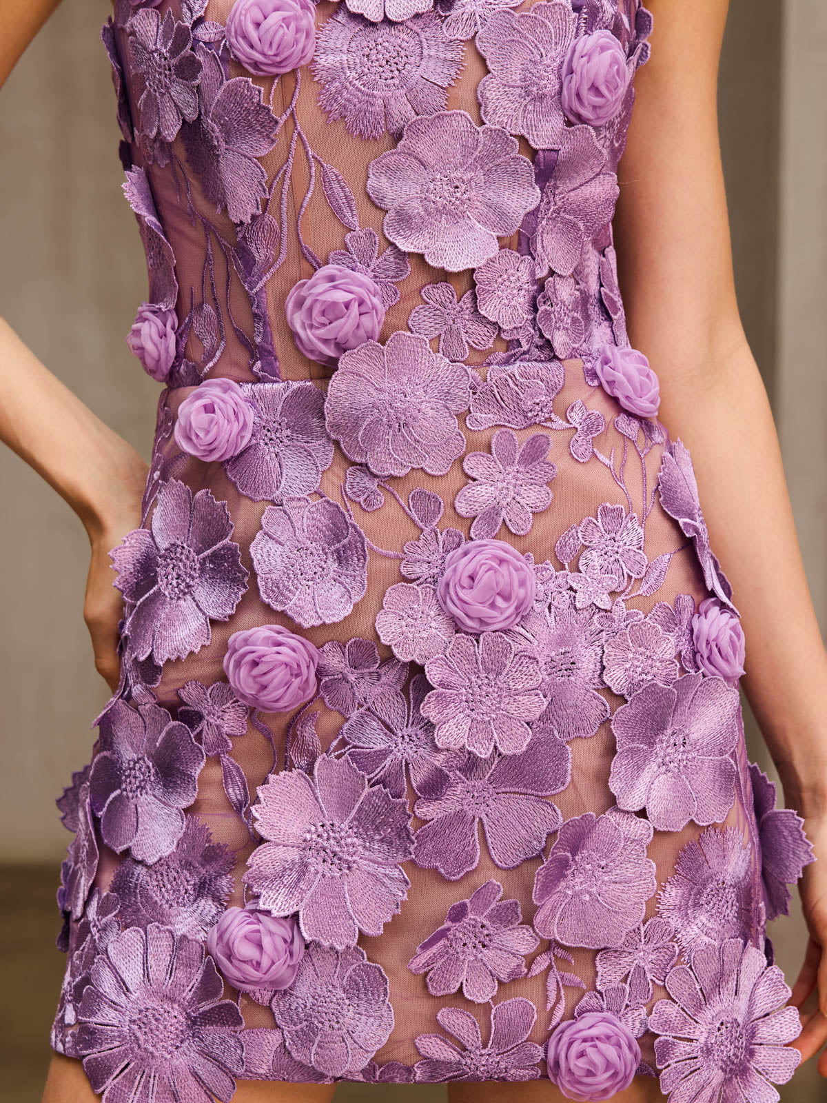 Danielle Strapless Flower Embroidered Mini Dress In Purple