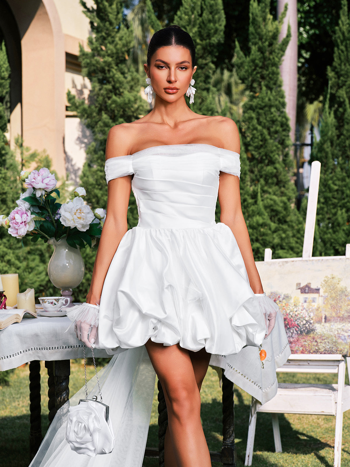 Danyal Off Shoulder Ruched Satin Dress