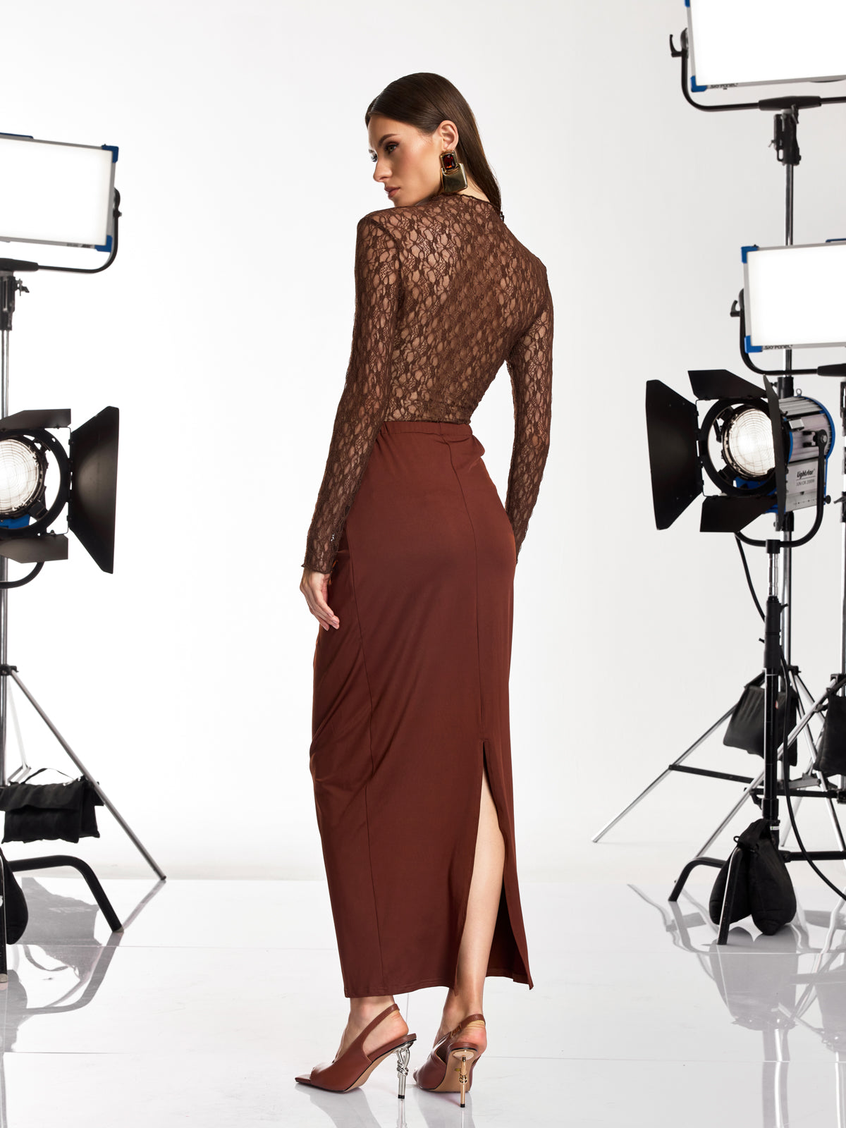 Darcila Long Sleeve Lace Ruched Skirt Set