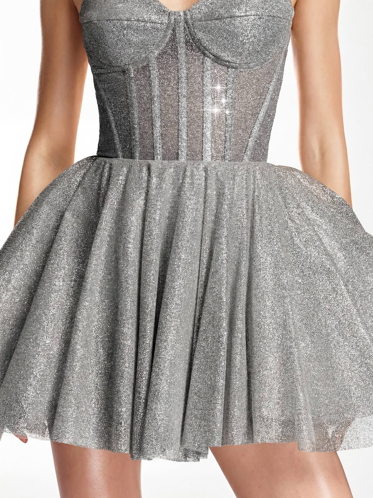 Darda Strapless Glitter Corset Mini Dress In Grey