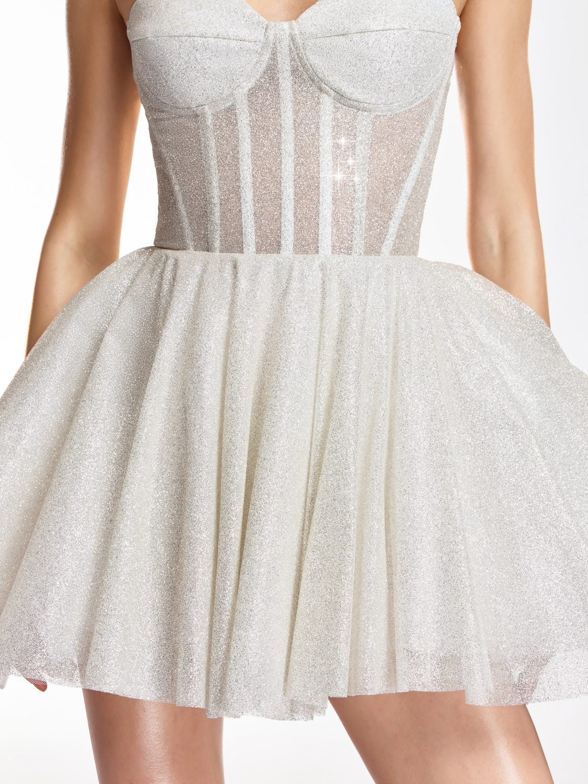 Darda Strapless Glitter Corset Mini Dress In White