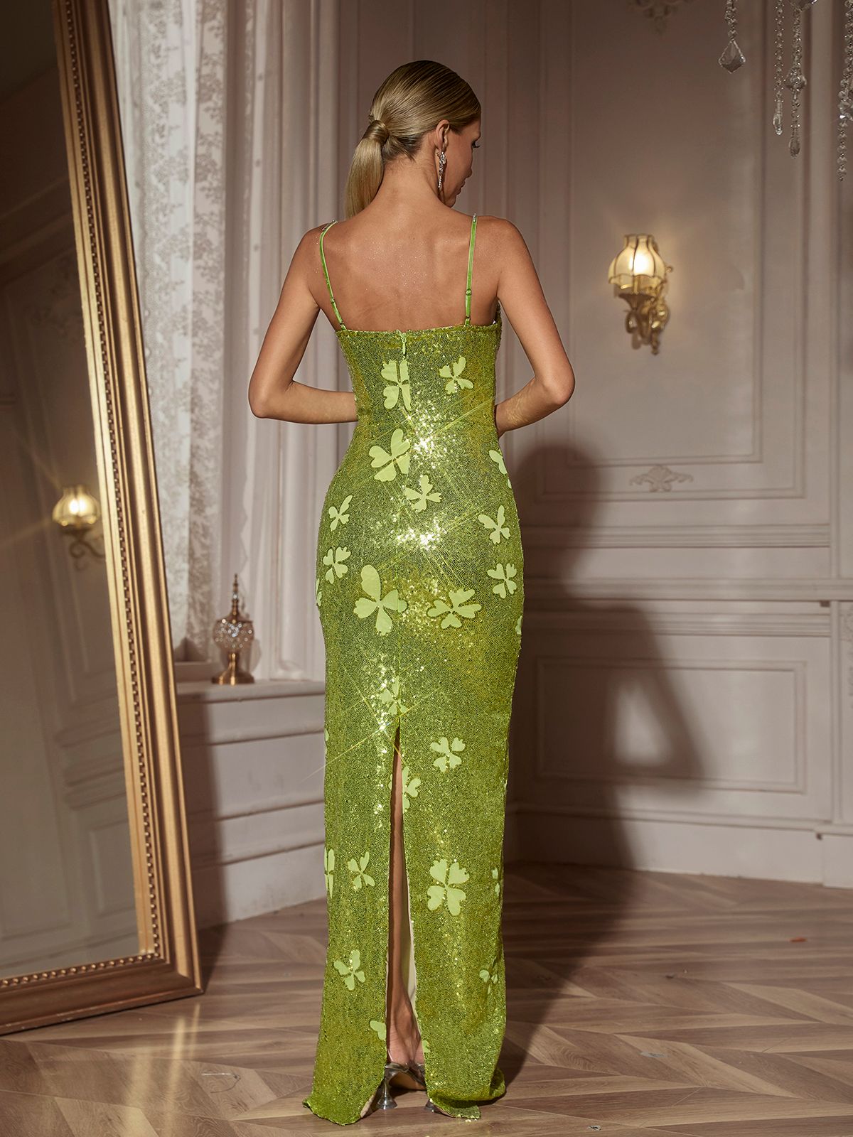 Dayshaun Butterfly Rhinestone Sequin  Maxi Dress