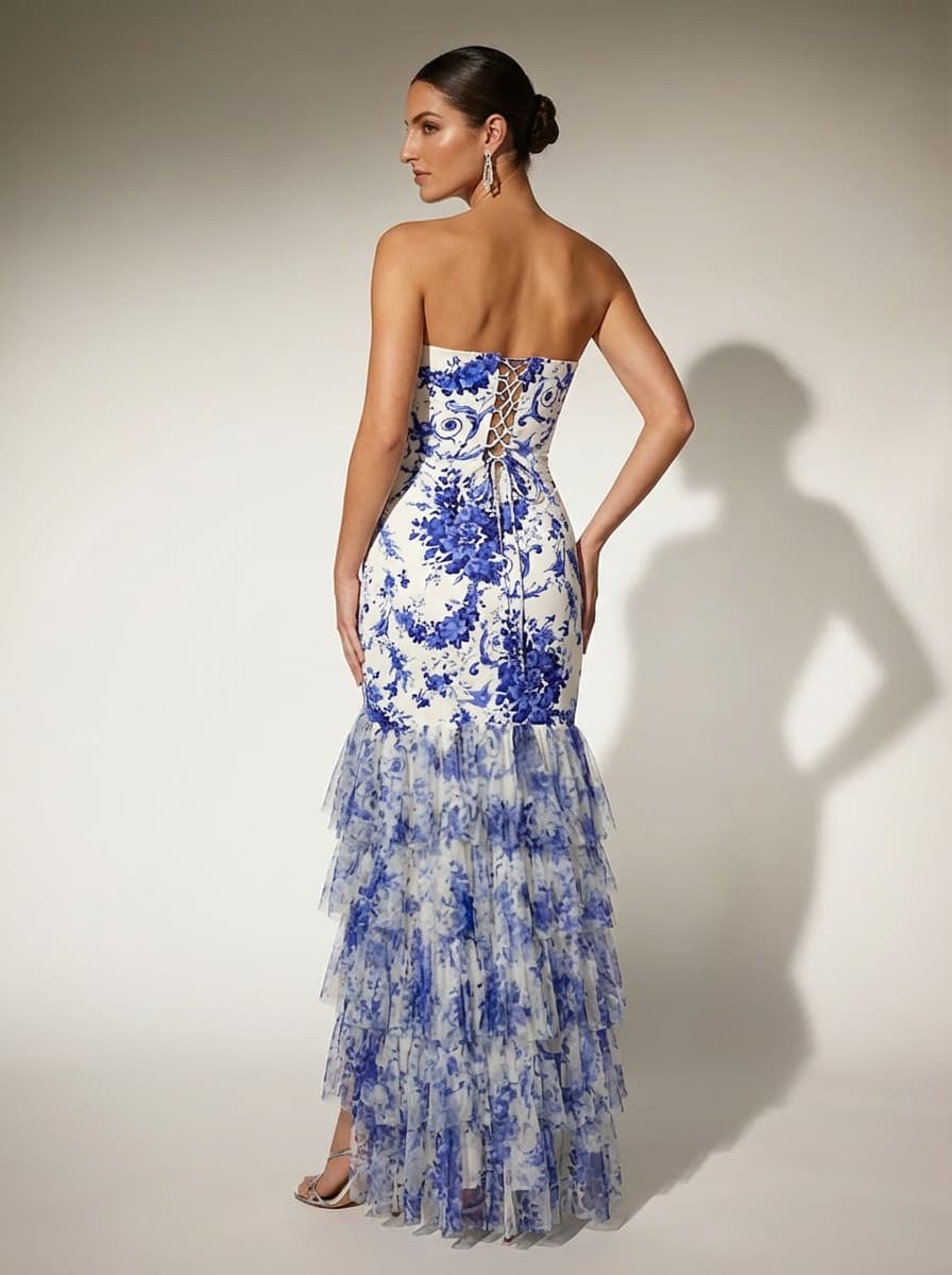 Decoherix Strapless Floral Split Maxi Dress