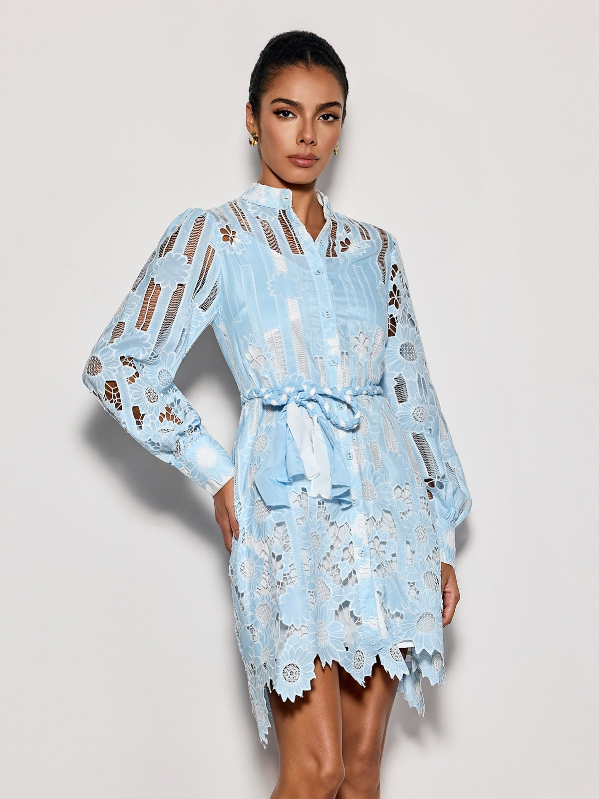 Deliz Long Sleeve Flower Mini Dress
