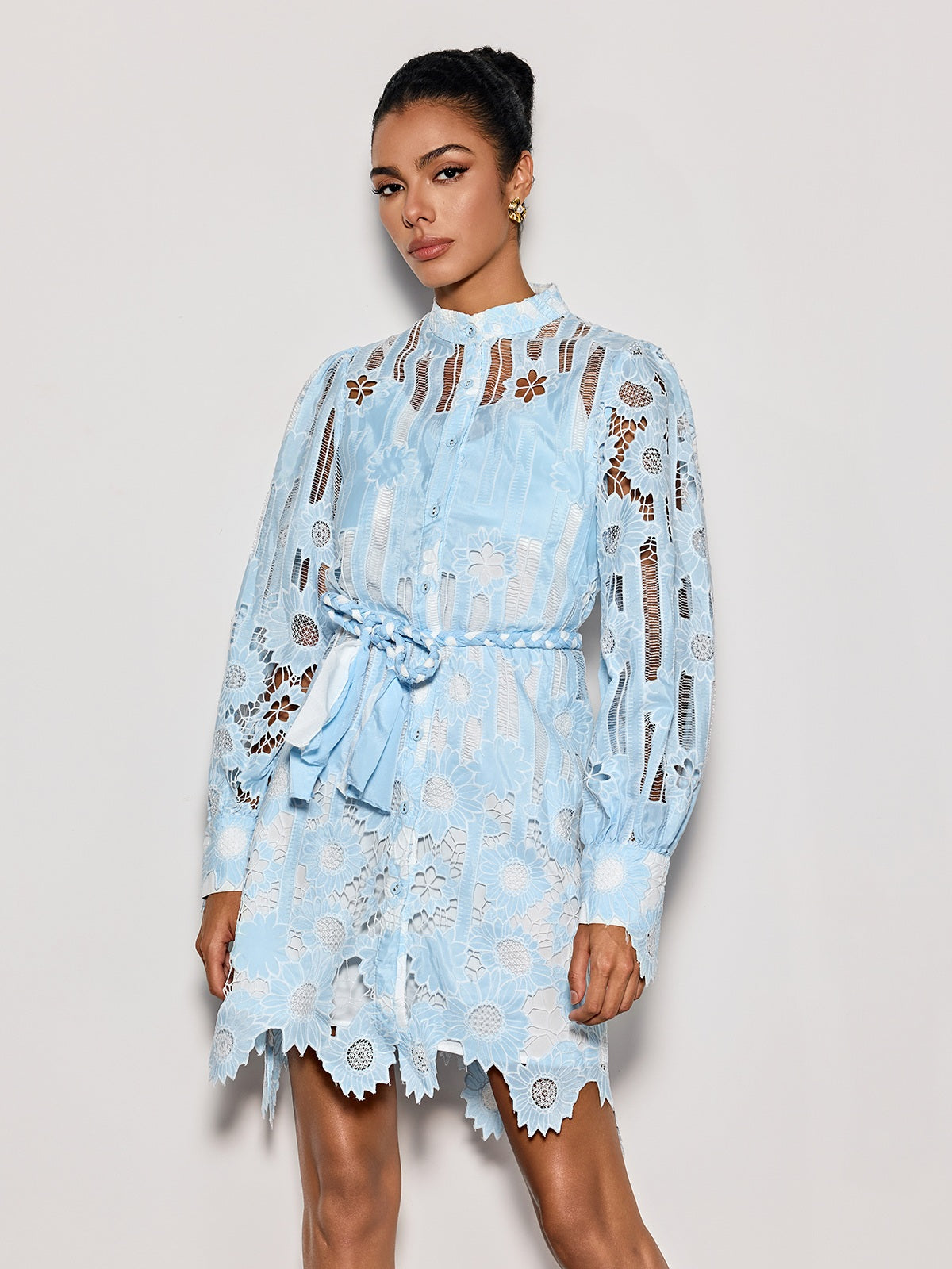 Deliz Long Sleeve Flower Mini Dress