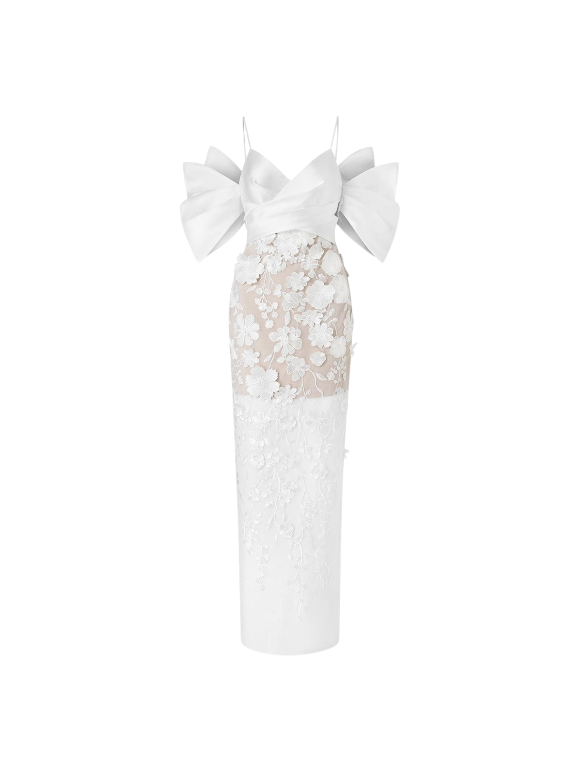 Delythra Cold Shoulder Sleeve Flower Maxi Dress