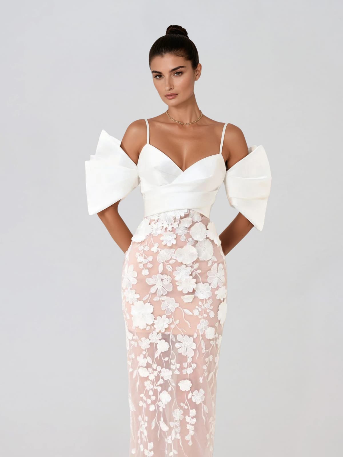 Delythra Cold Shoulder Sleeve Flower Maxi Dress