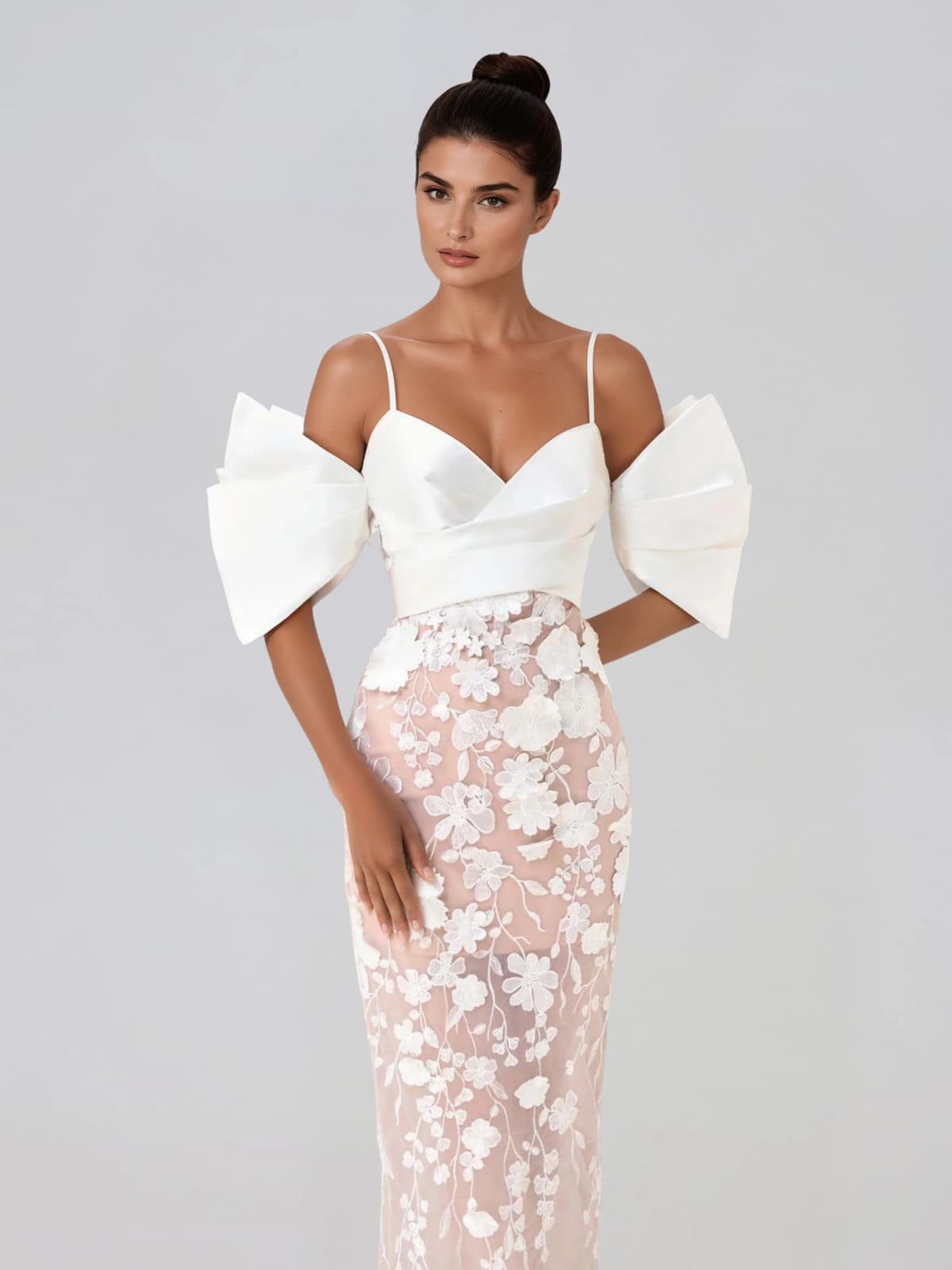 Delythra Cold Shoulder Sleeve Flower Maxi Dress