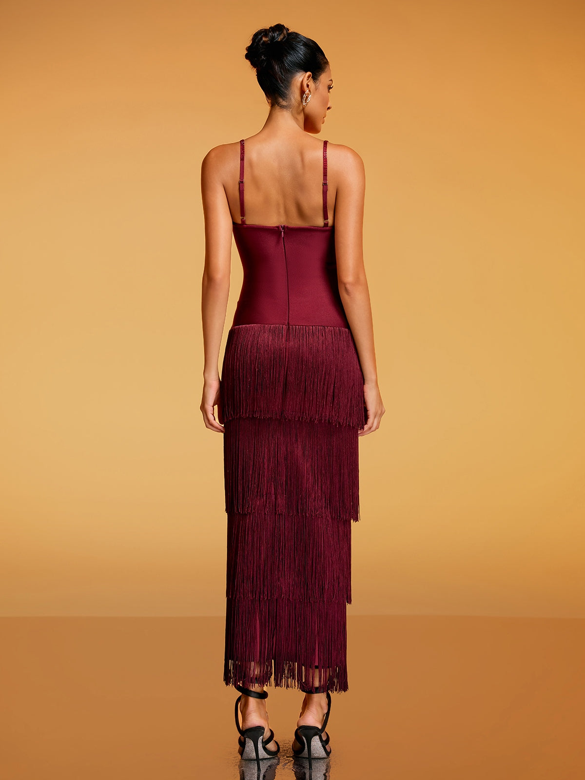 Dessa Spaghetti Rhinestone Fringe Midi Dress