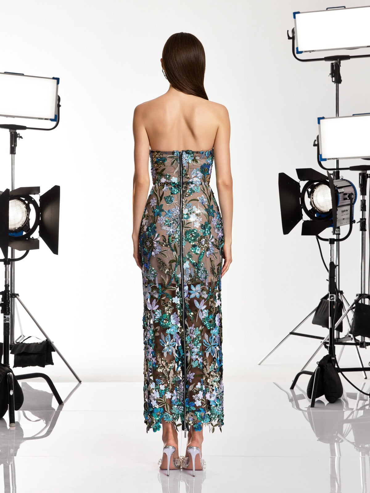 Desta Flower Embroidered Sequin Midi Dress