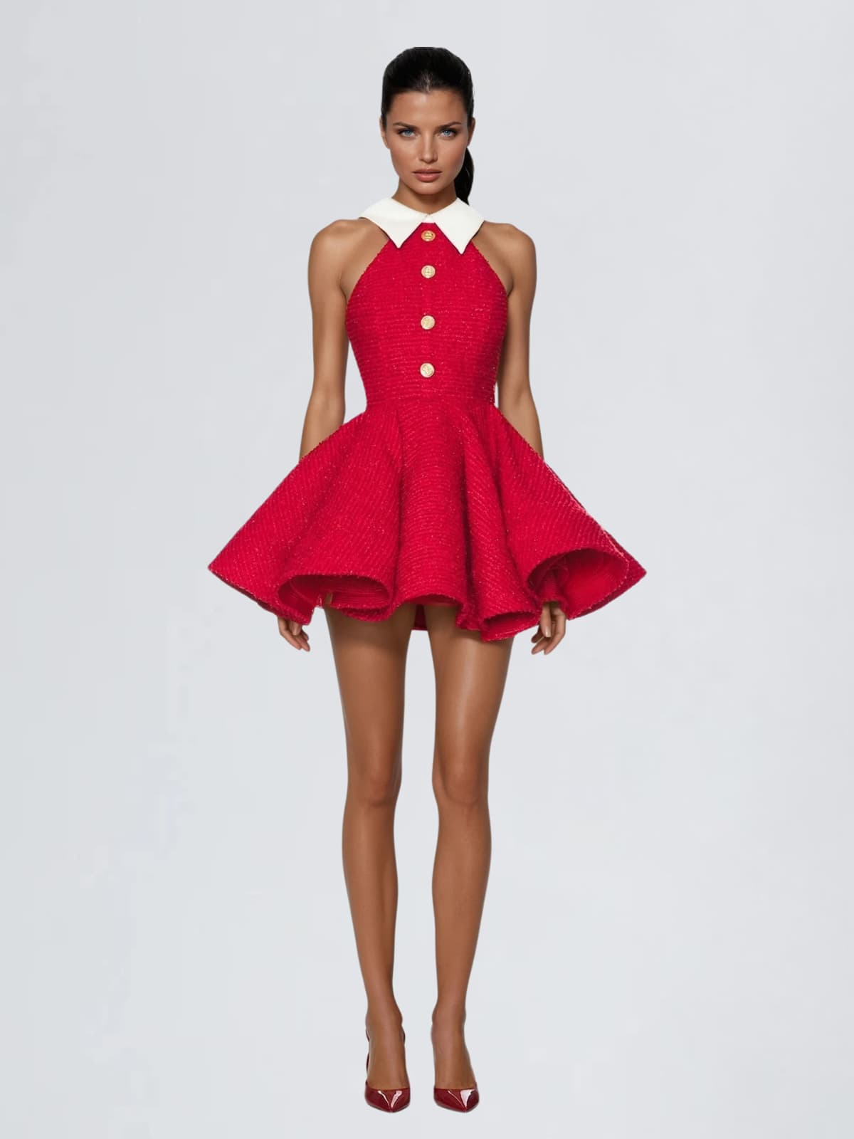 Dewcrest Folded Collar Ruffle Mini Dress