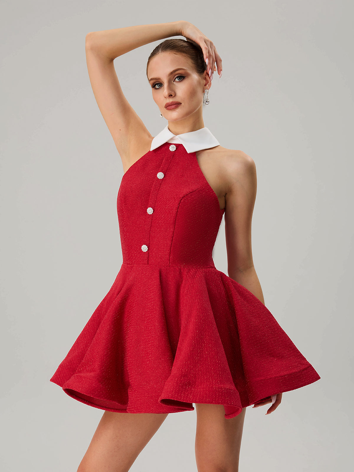 Dewcrest Folded Collar Ruffle Mini Dress