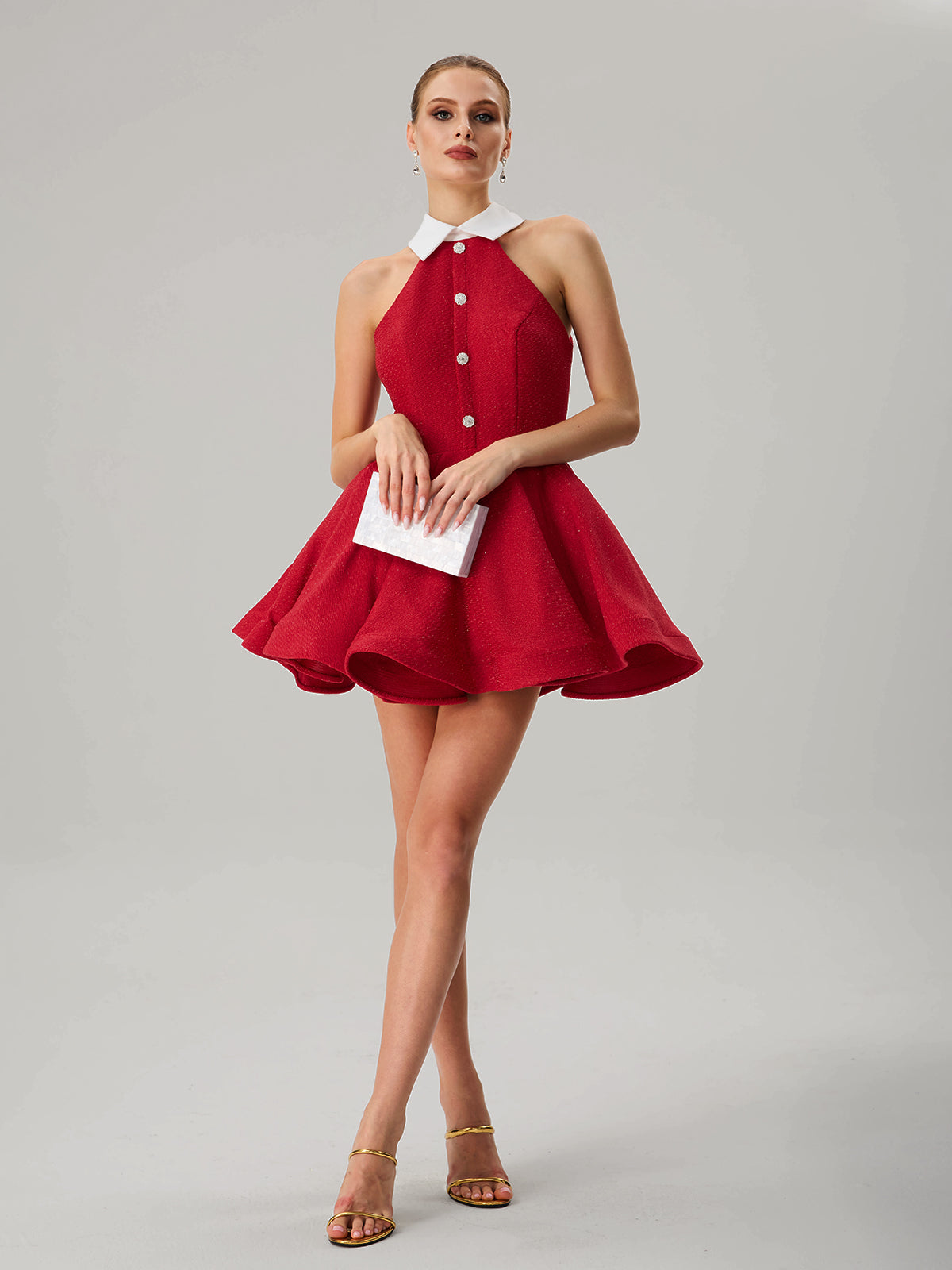 Dewcrest Folded Collar Ruffle Mini Dress