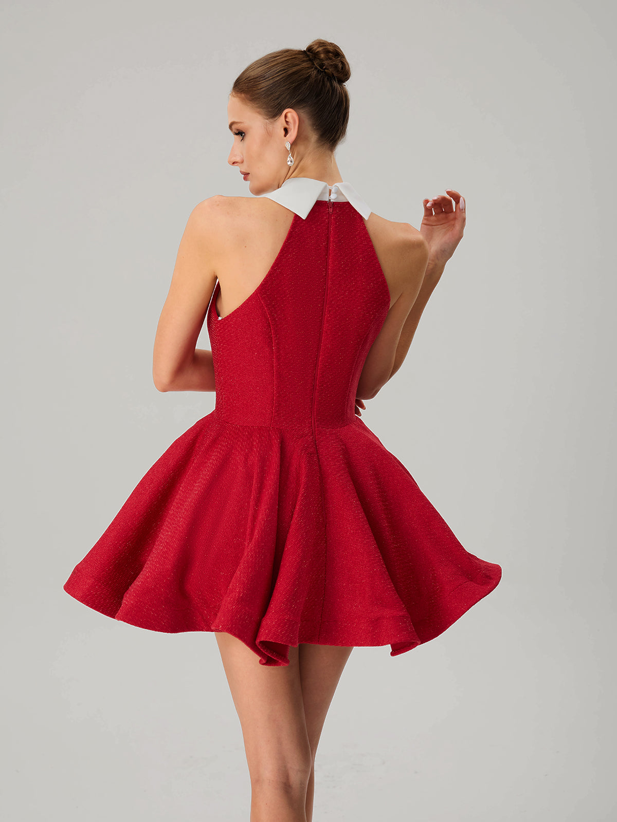 Dewcrest Folded Collar Ruffle Mini Dress