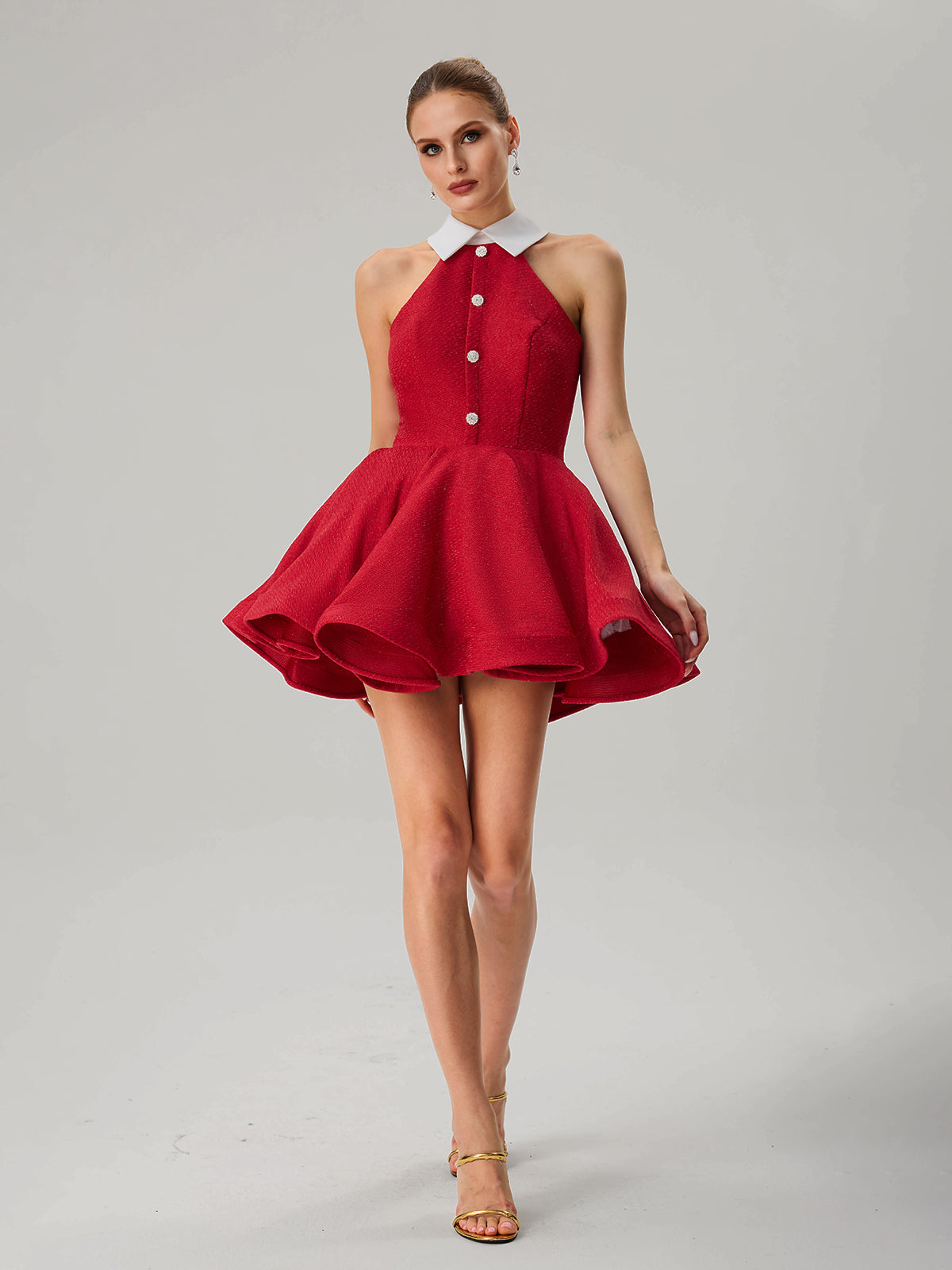 Dewcrest Folded Collar Ruffle Mini Dress