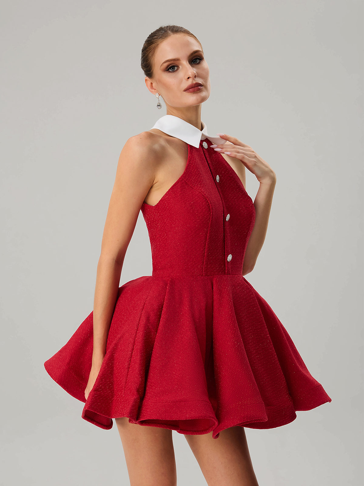 Dewcrest Folded Collar Ruffle Mini Dress