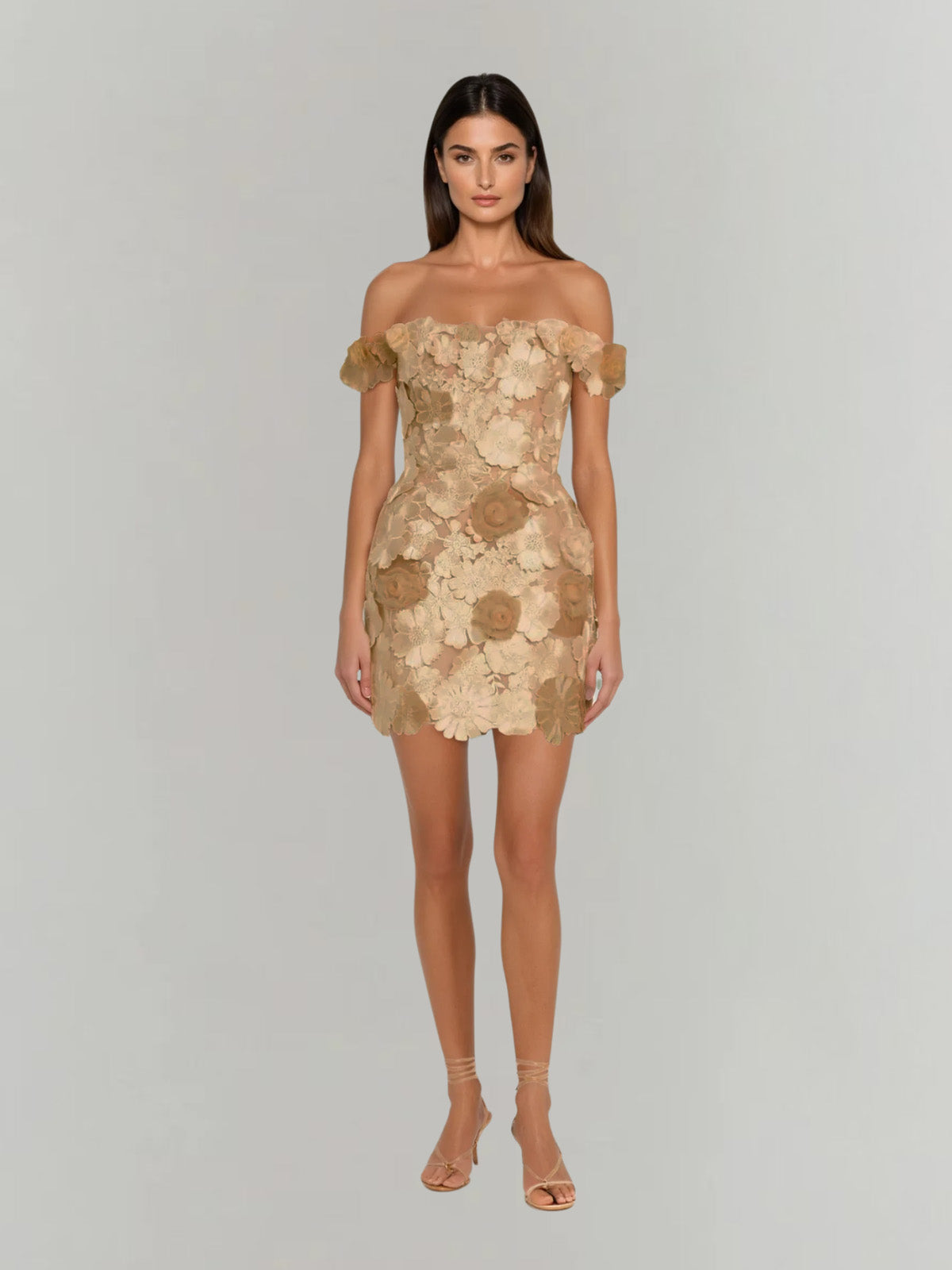 Dewlin Off Shoulder Floral Embroidered Mini Dress