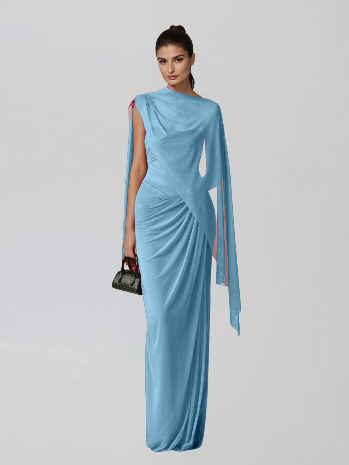 Dexurion Ruched Scarf Maxi Dress In Blue