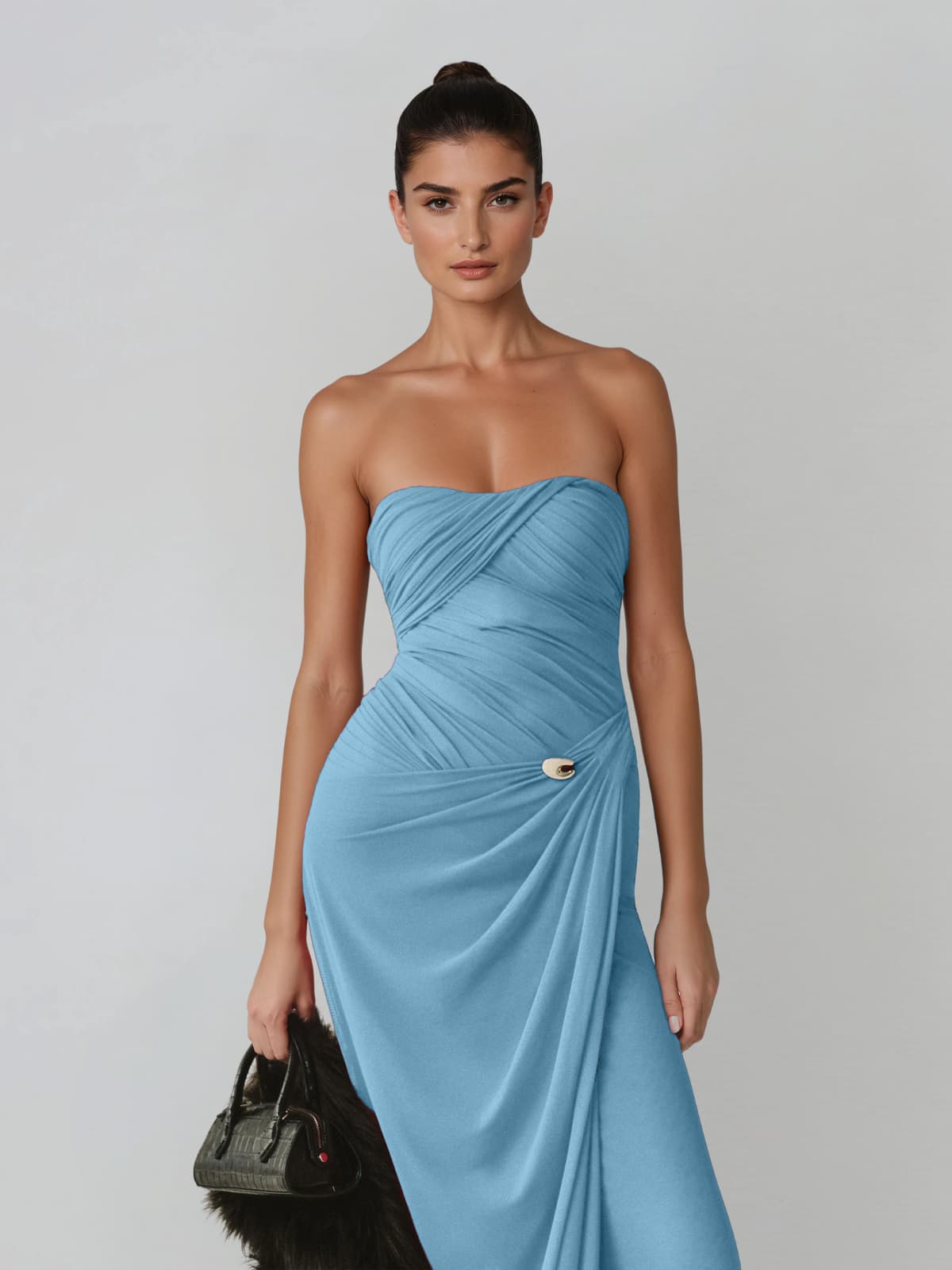 Dexurion Ruched Scarf Maxi Dress In Blue