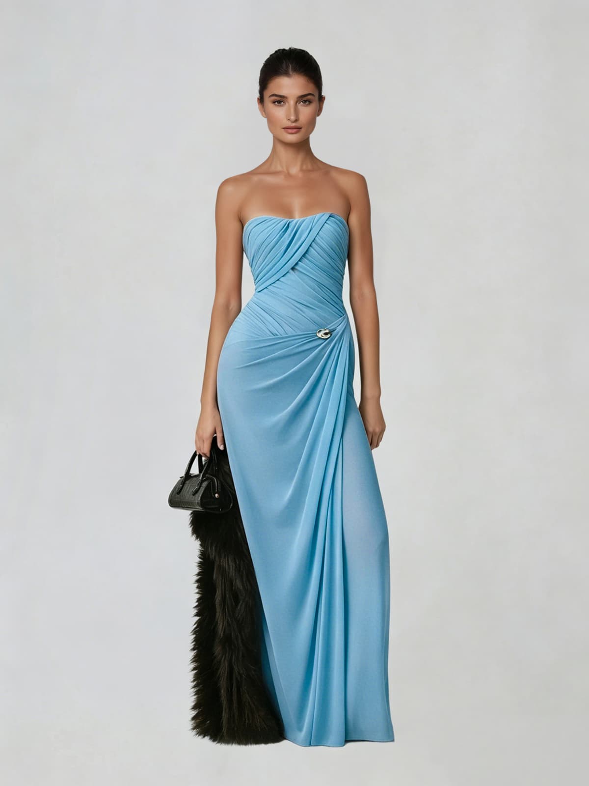 Dexurion Ruched Scarf Maxi Dress In Blue