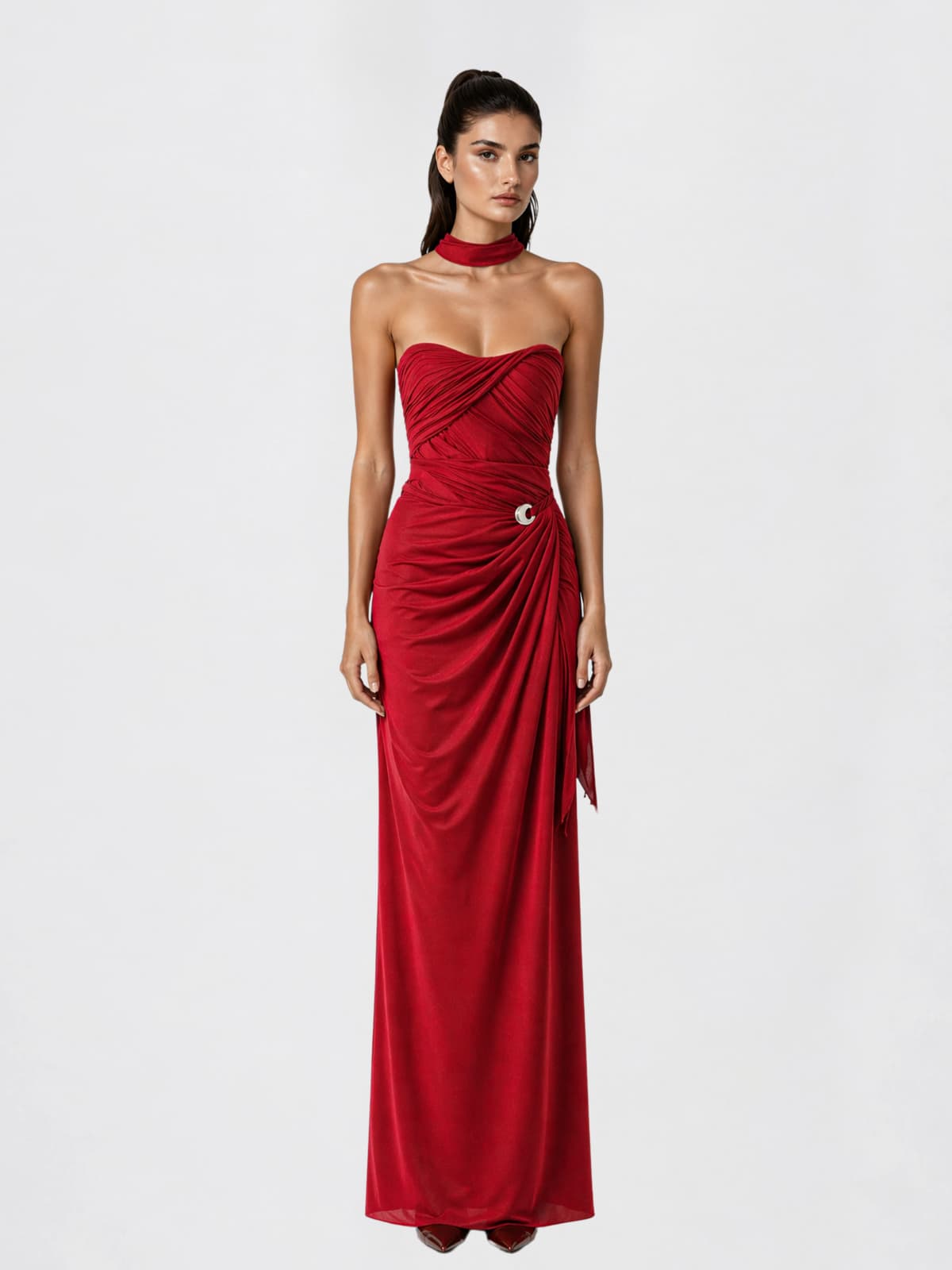 Dexurion Ruched Scarf Maxi Dress In Wine
