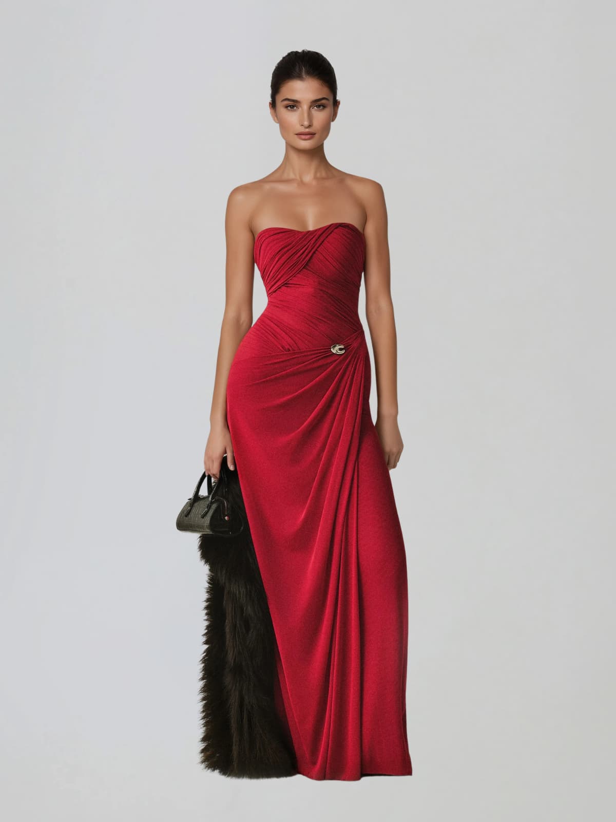 Dexurion Ruched Scarf Maxi Dress In Wine