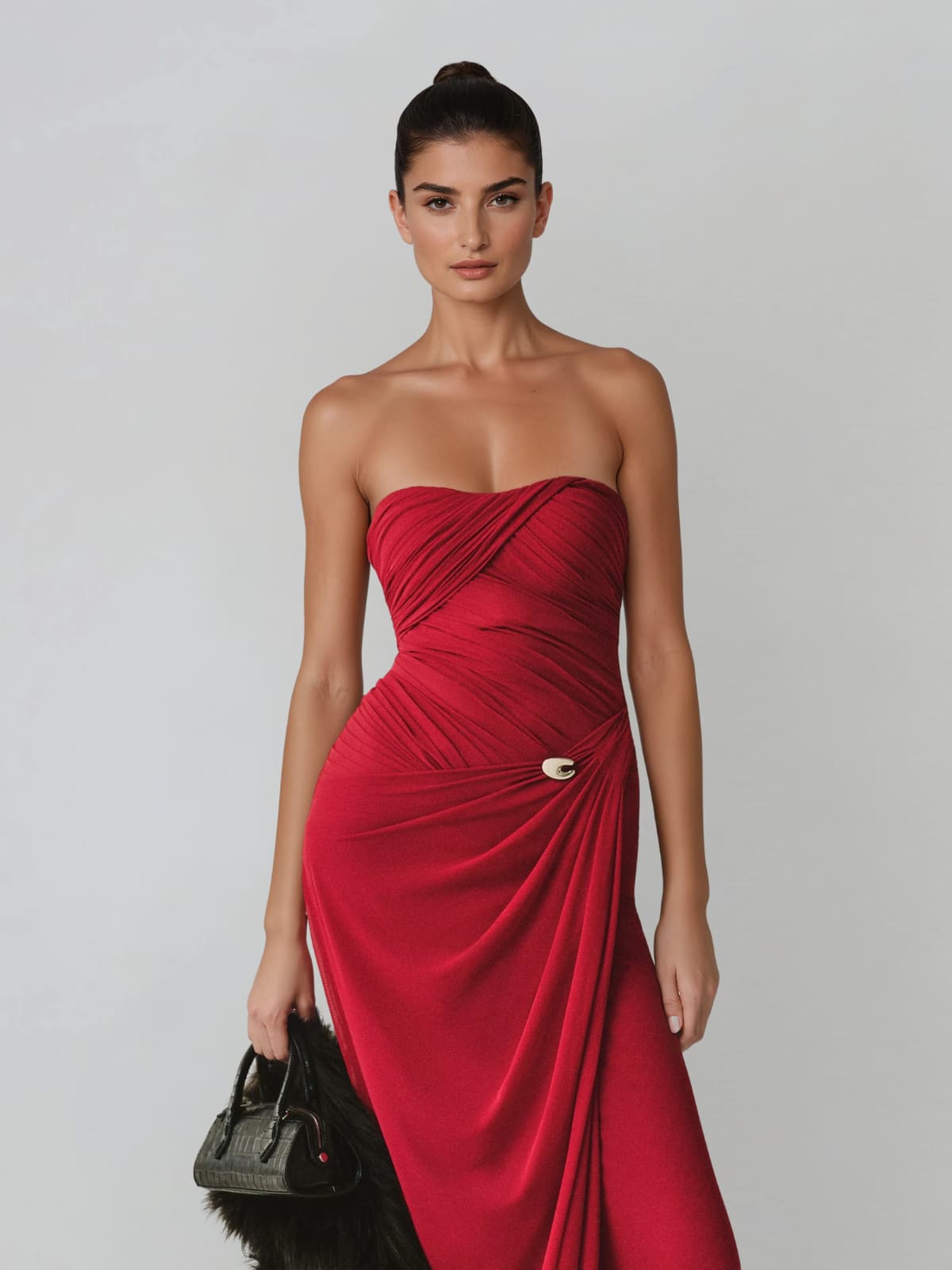 Dexurion Ruched Scarf Maxi Dress In Wine