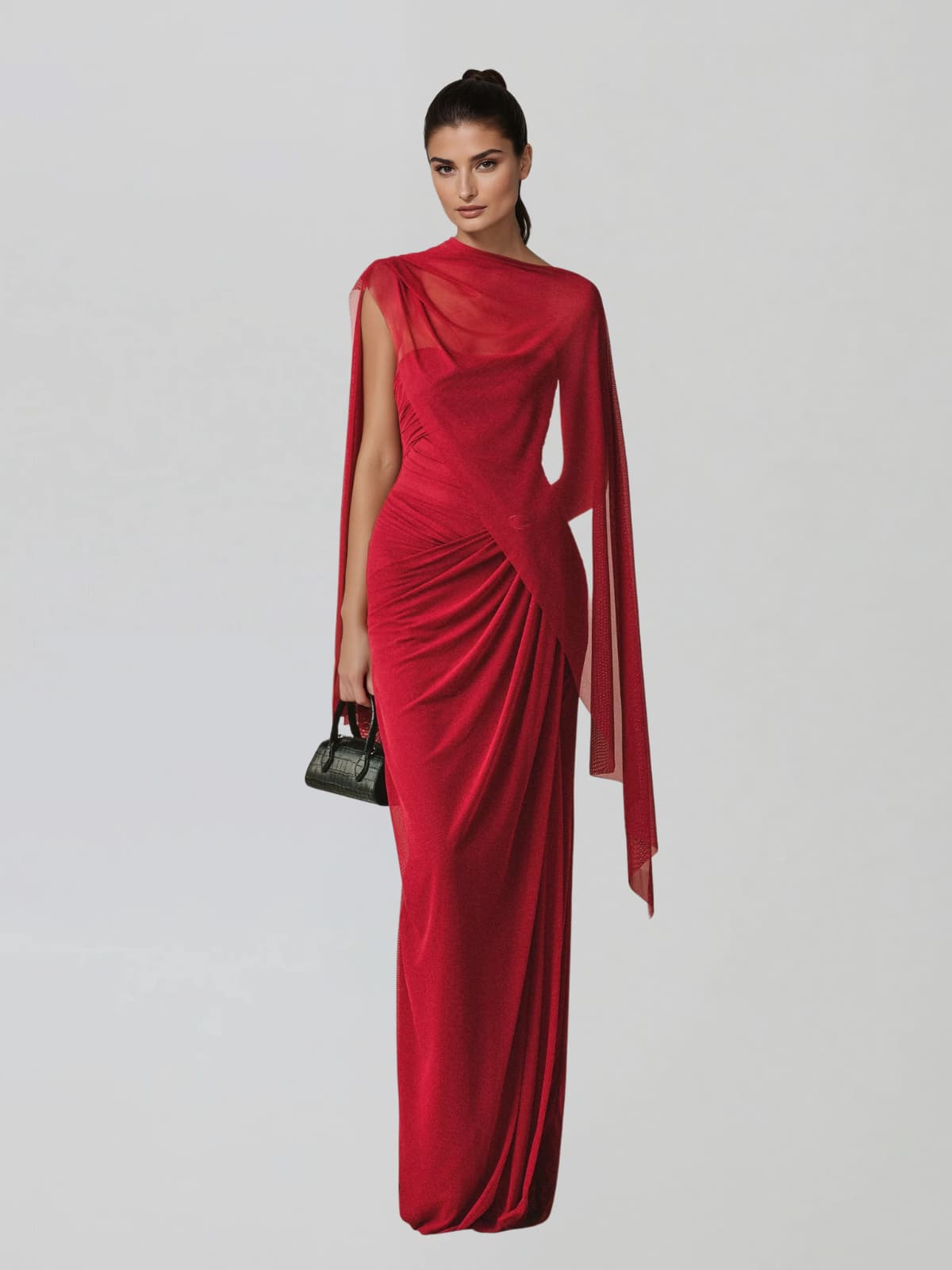 Dexurion Ruched Scarf Maxi Dress In Wine