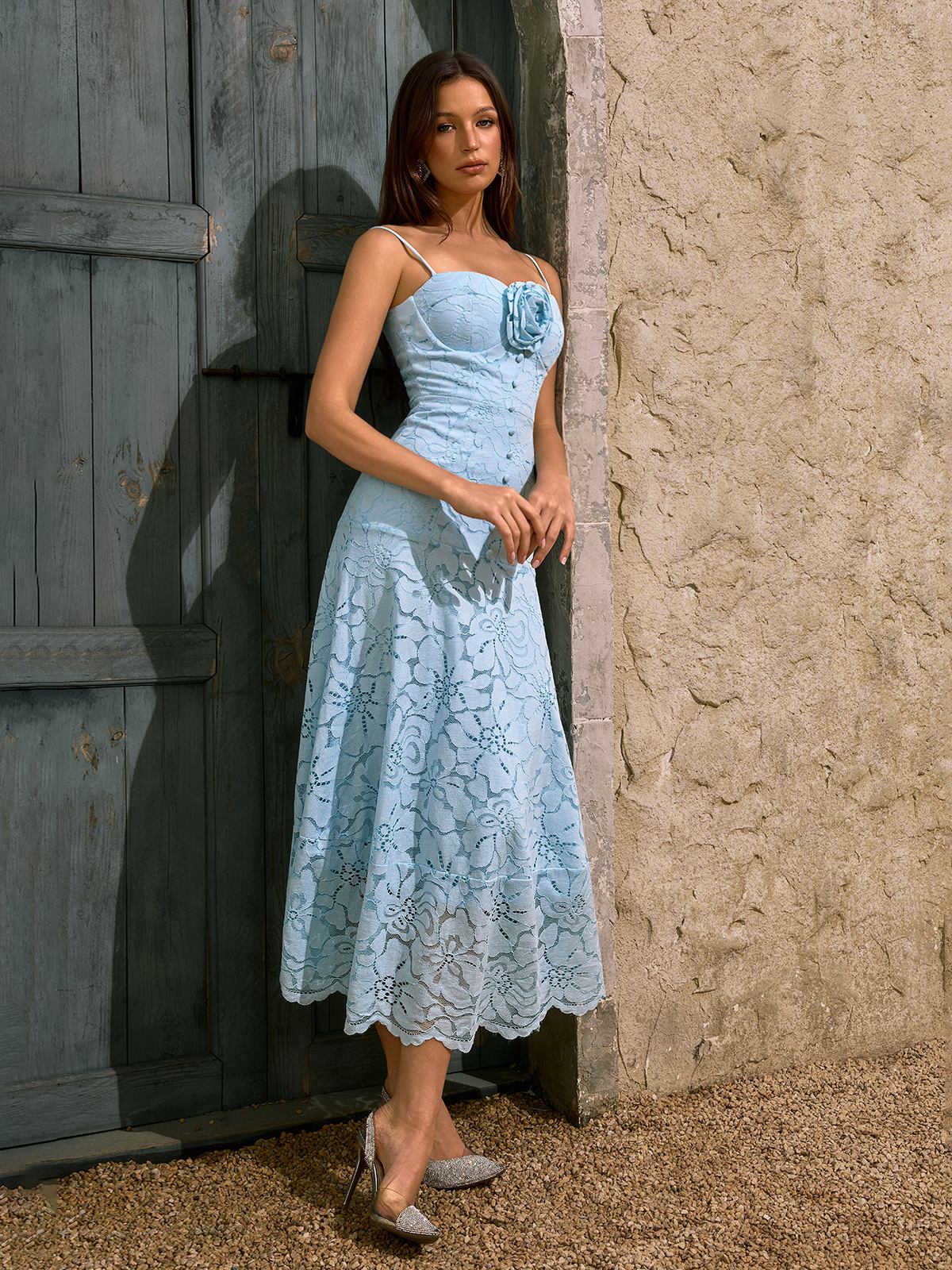 Dhanya Spaghetti Flower Midi Dress